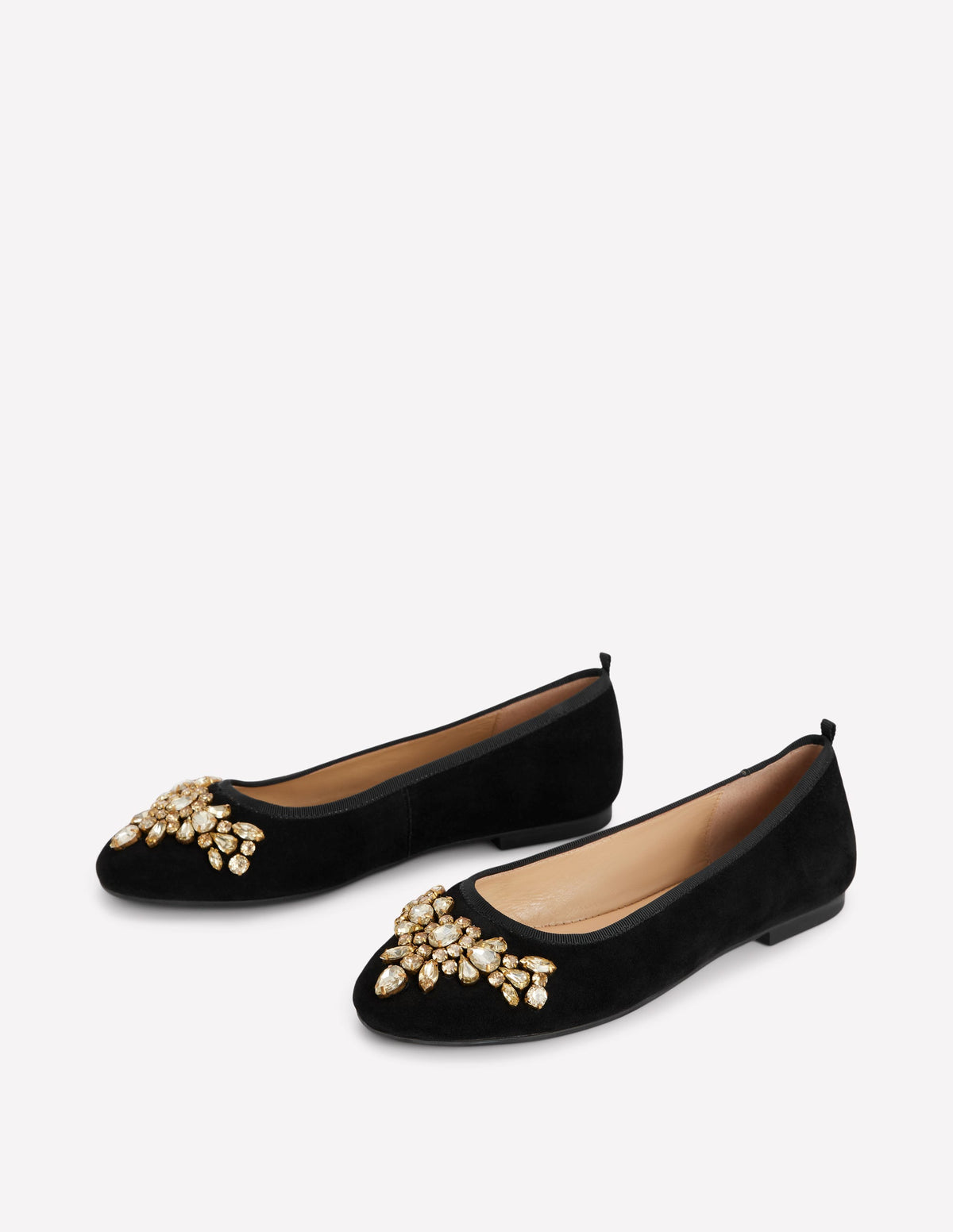 Patti Round Toe Ballet Flats-Black Suede Embellished-3