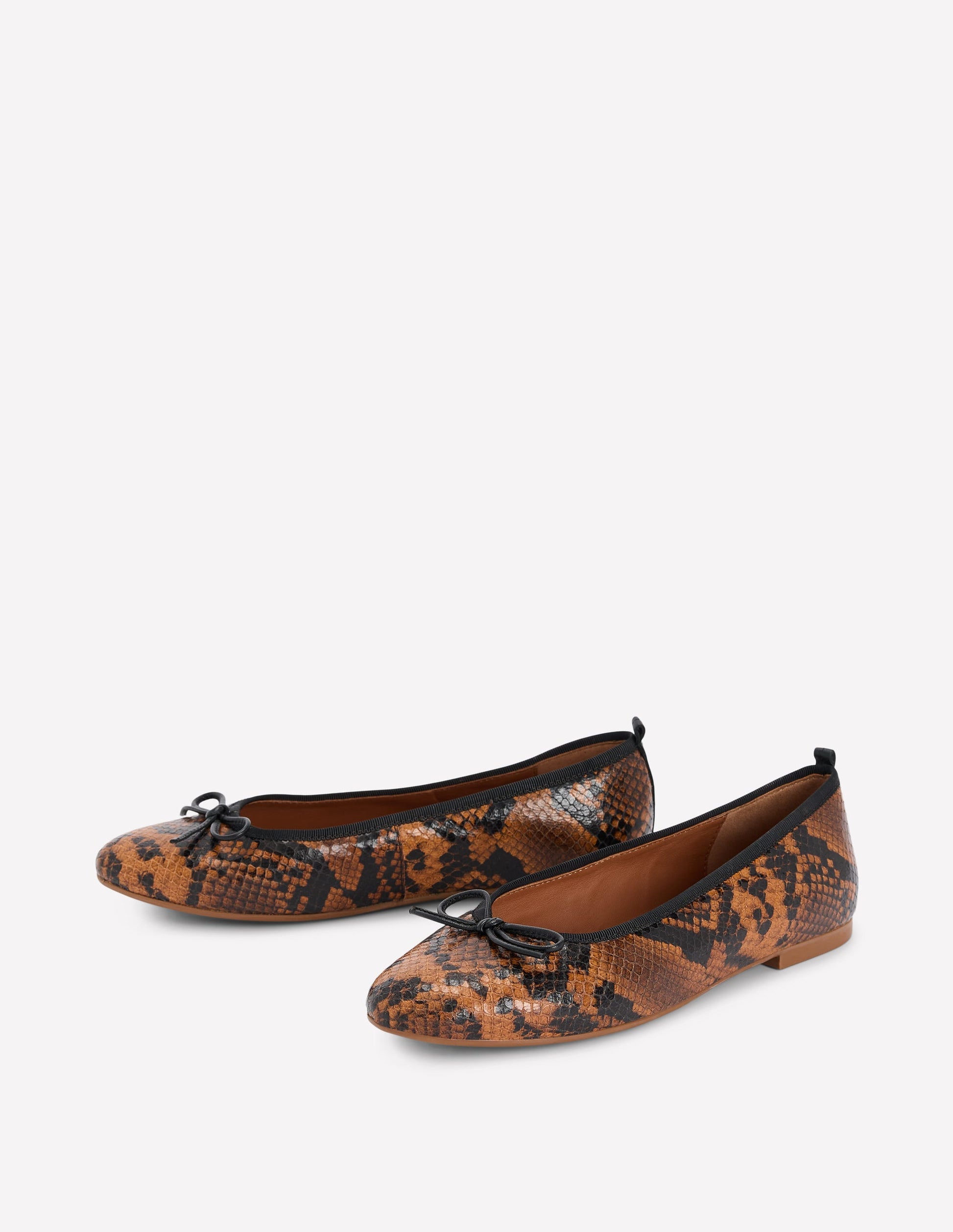 Patti Round Toe Ballet Flats-Tan Snake Print-3