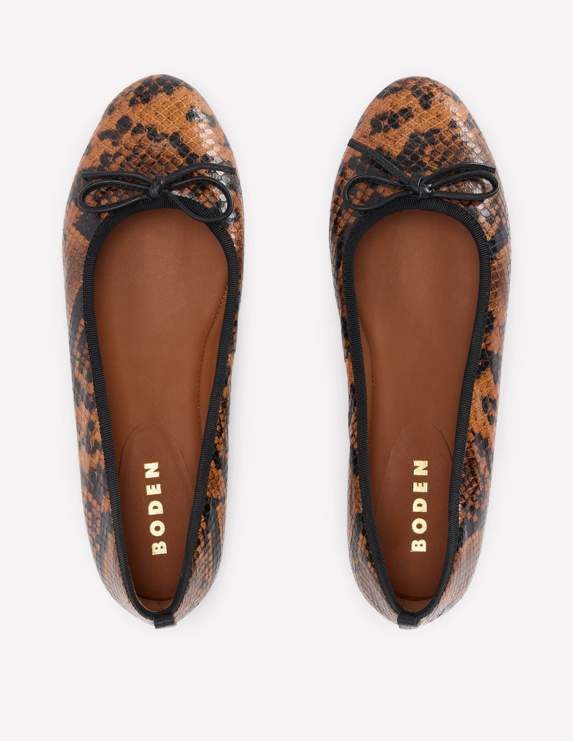 Patti Round Toe Ballet Flats-Tan Snake Print-5