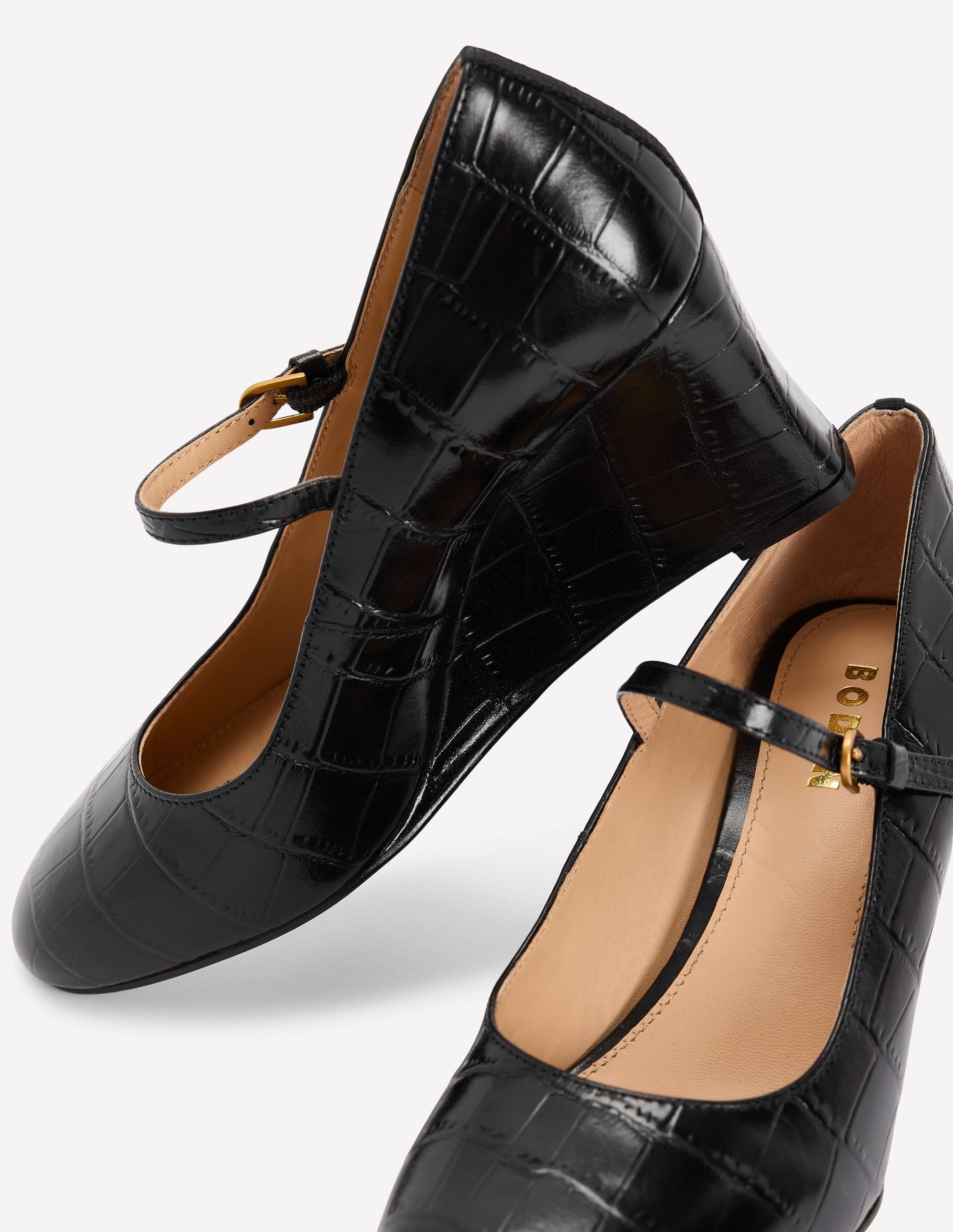 Wedge Mary Janes-Black Croc Embossed - Image 5