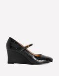 Wedge Mary Janes-Black Croc Embossed