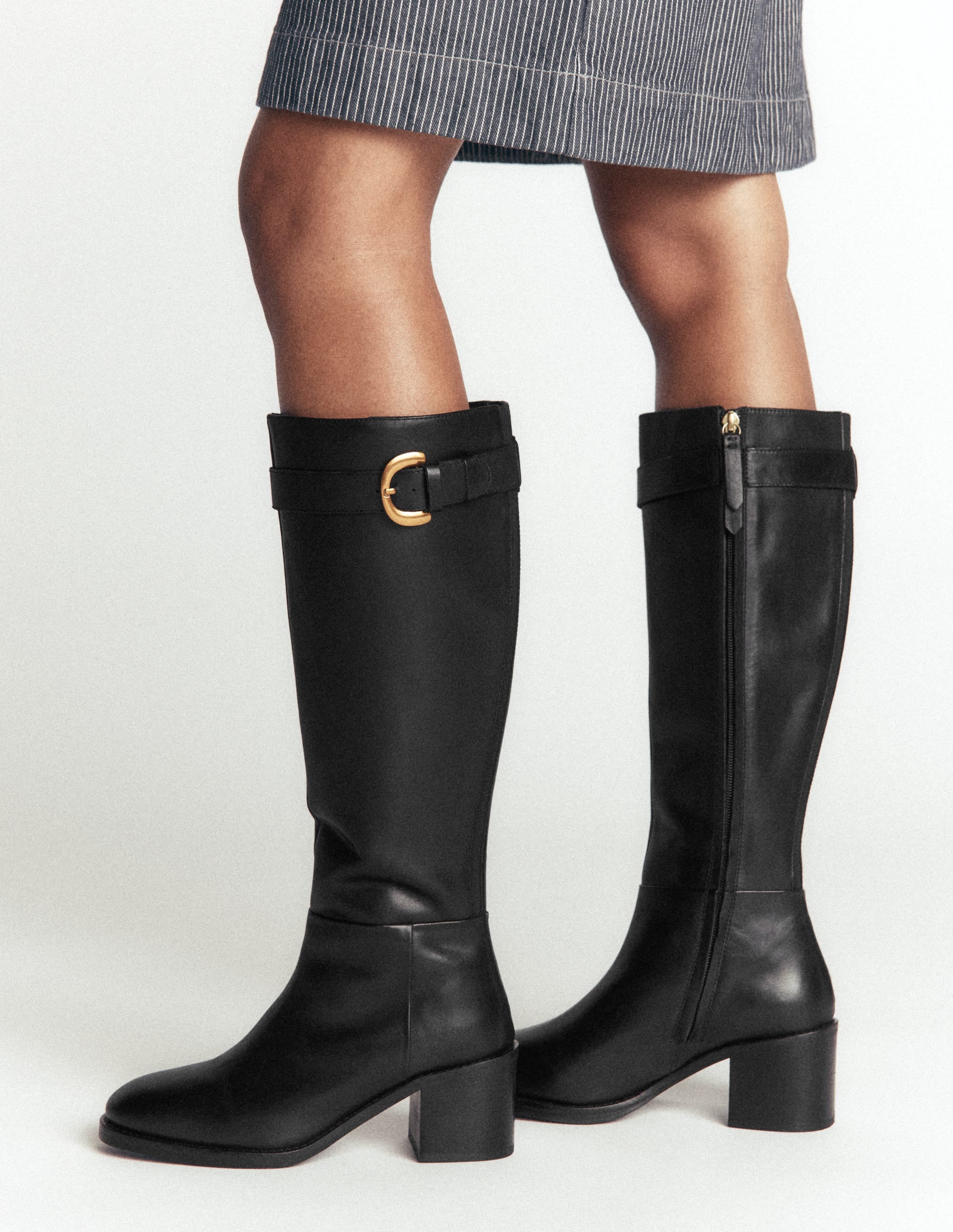 Buckle Detail Knee Boots-Black - Image 2