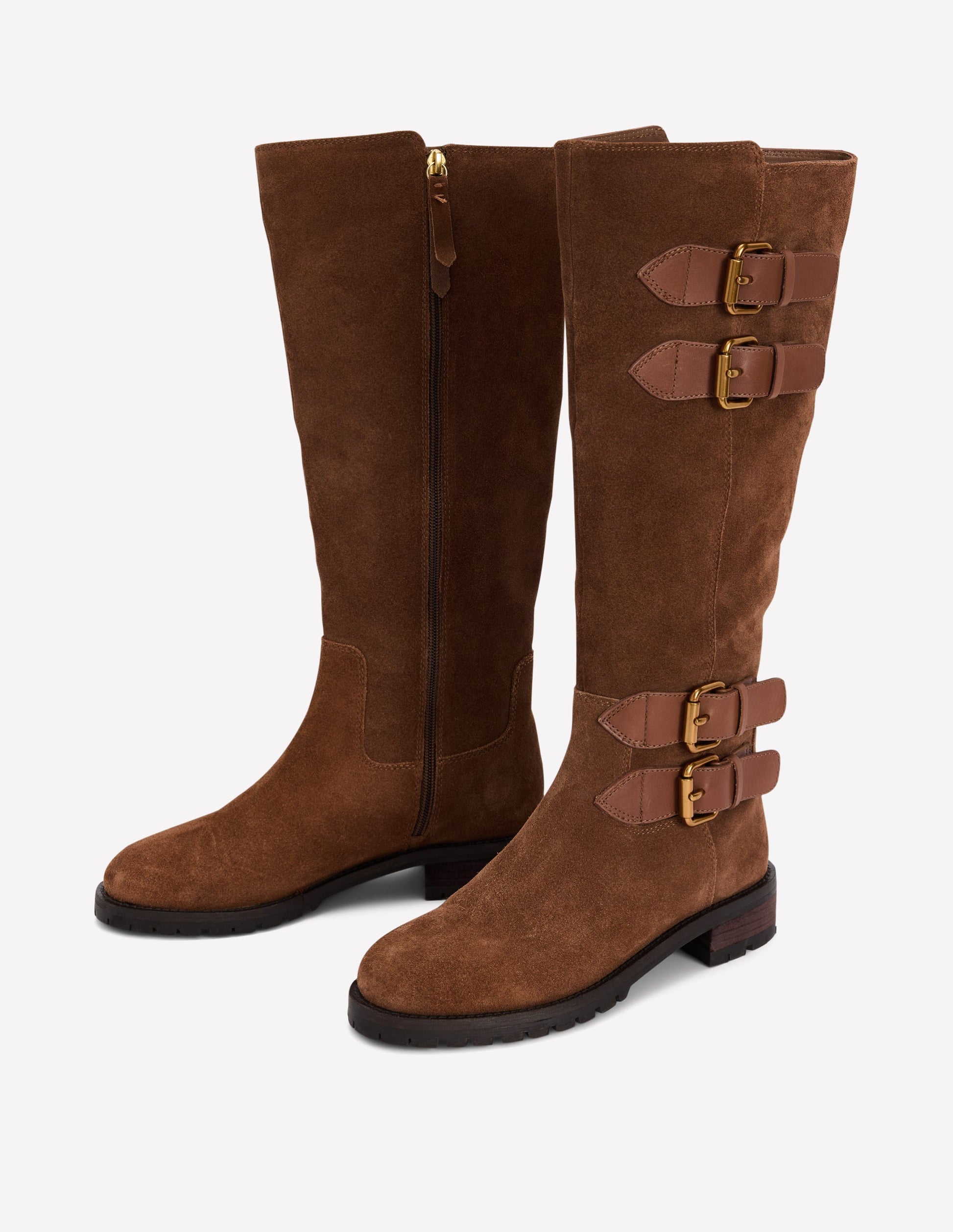Multi Buckle Knee Boots-Tan-3