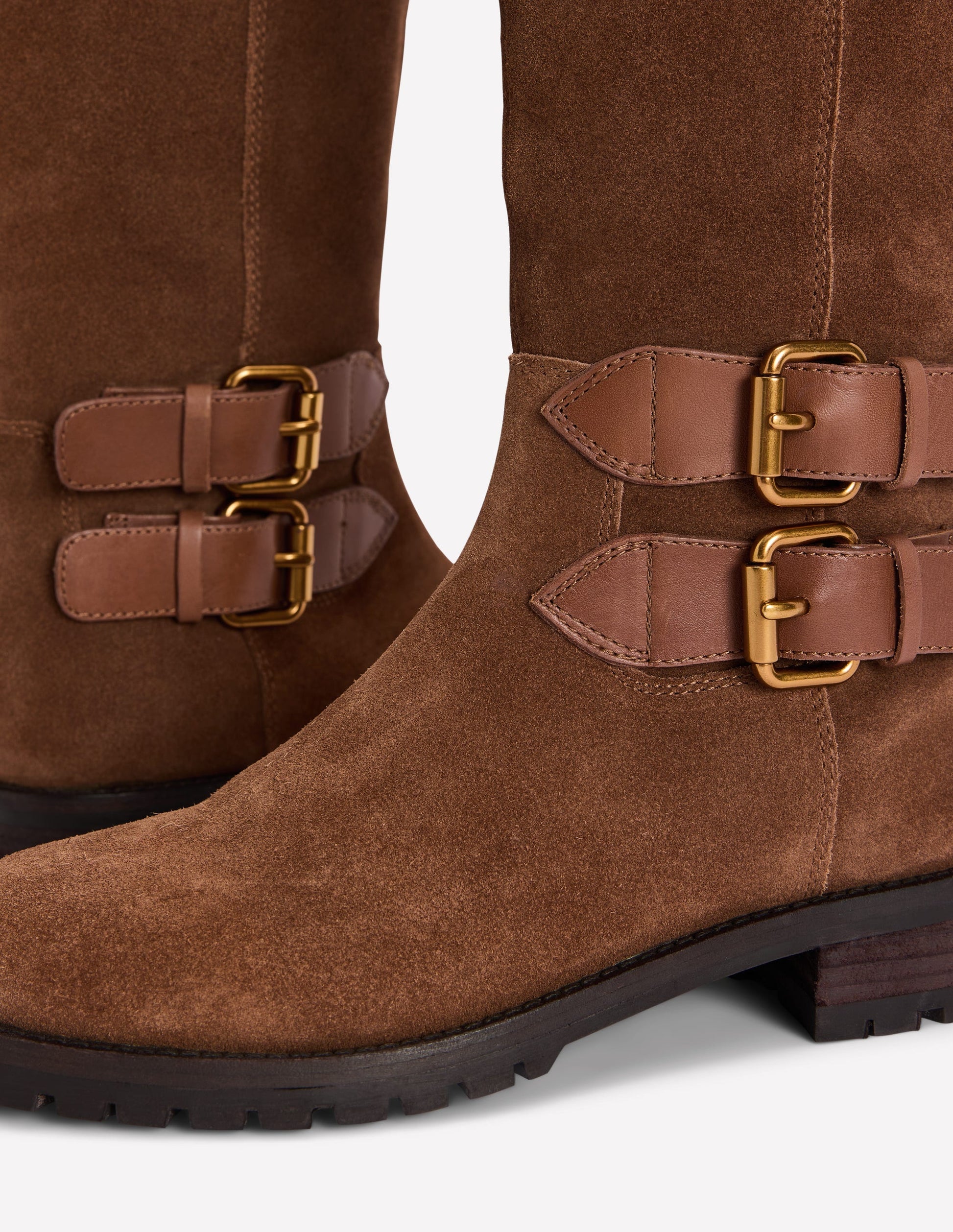 Multi Buckle Knee Boots-Tan-4