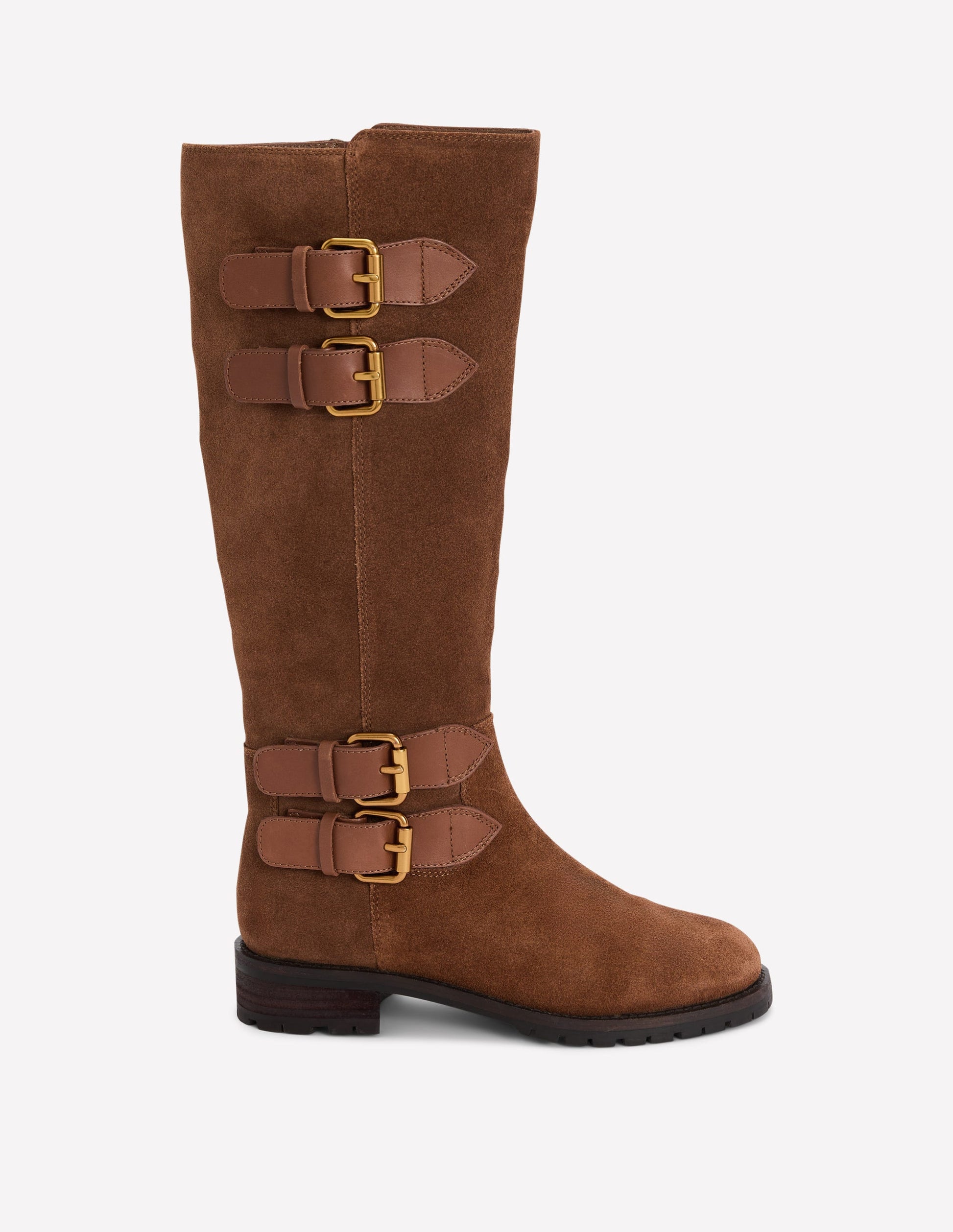 Multi Buckle Knee Boots-Tan-1