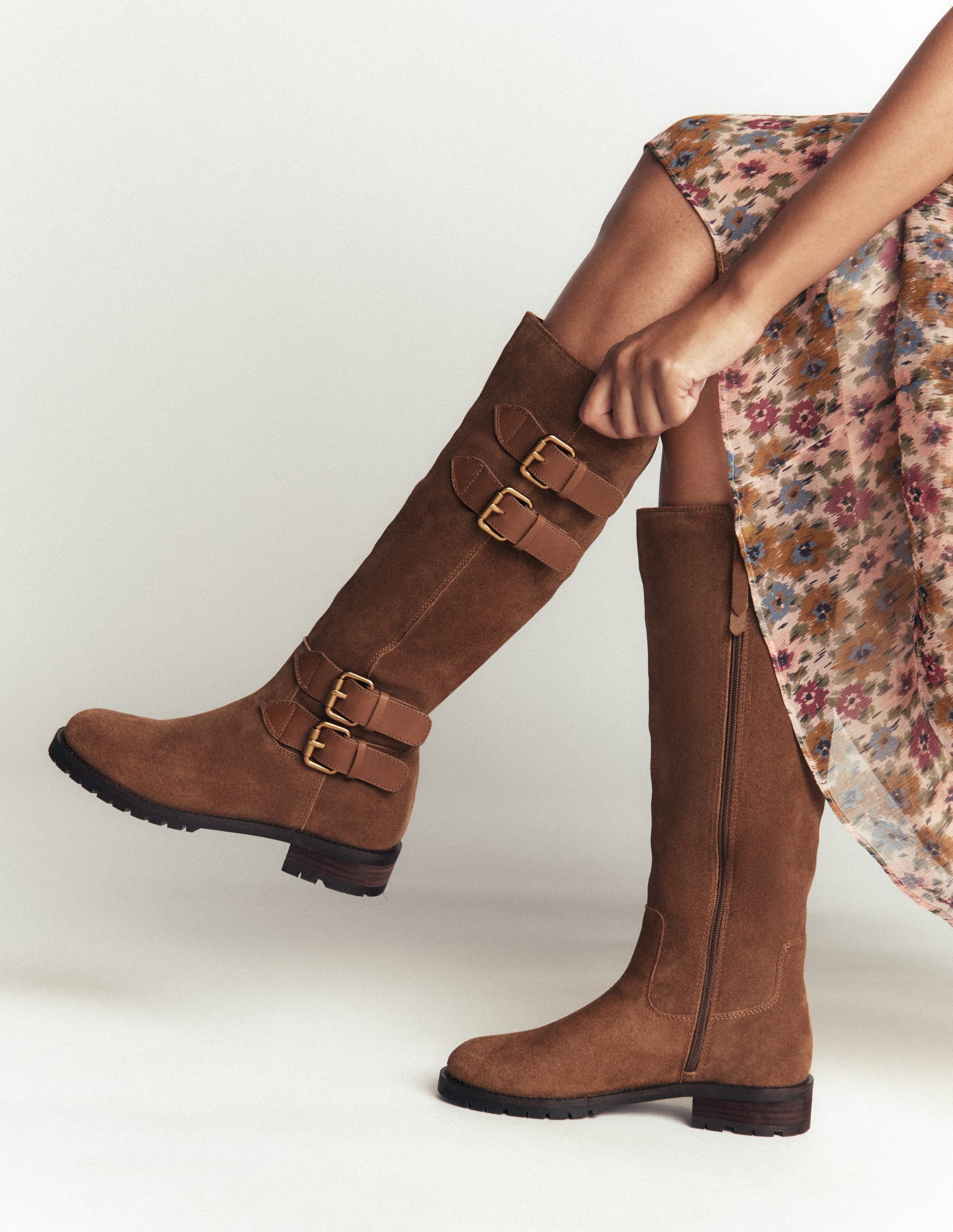 Multi Buckle Knee Boots-Tan - Image 2