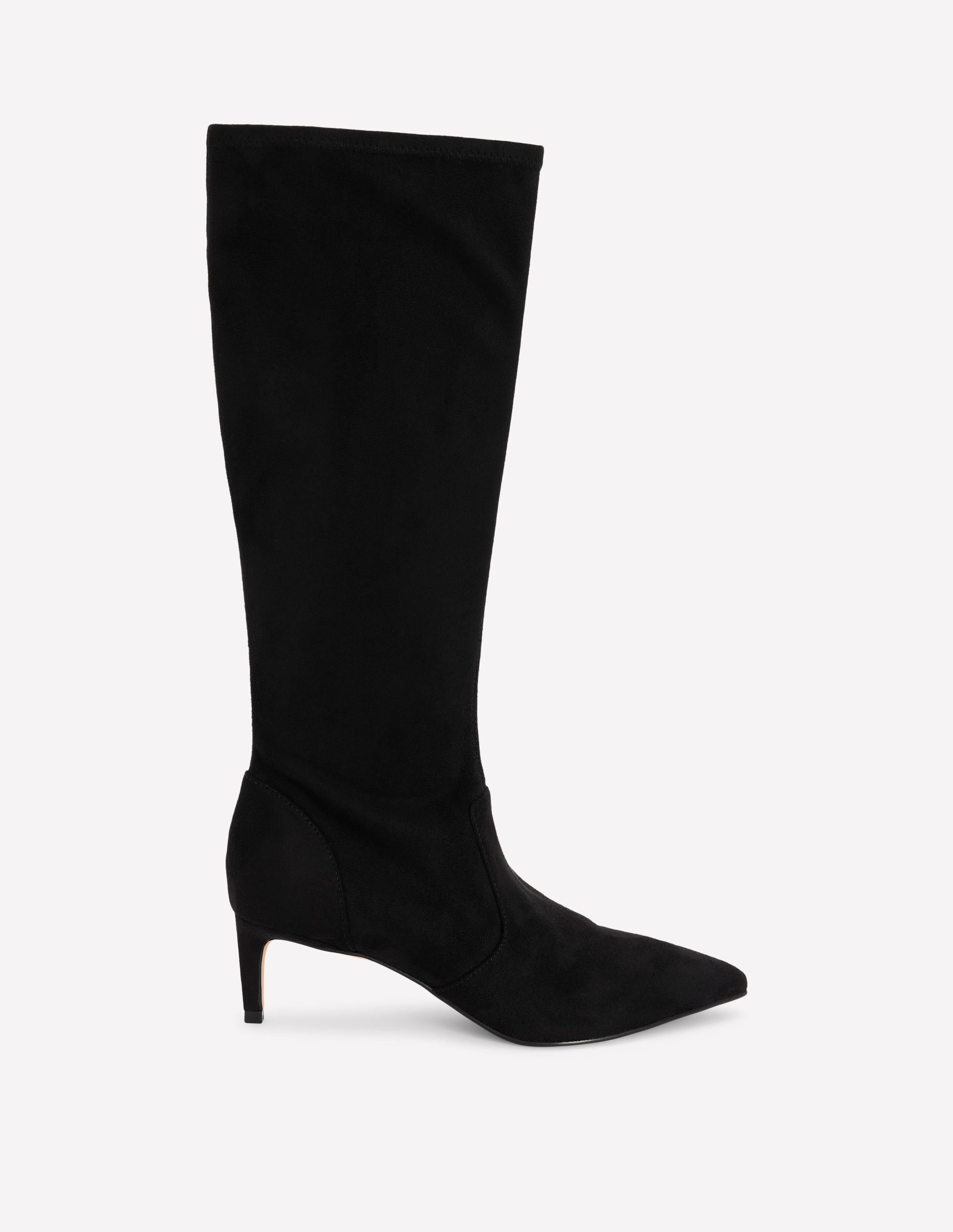 Stretch Kitten Heel Boots-Black - Image 1