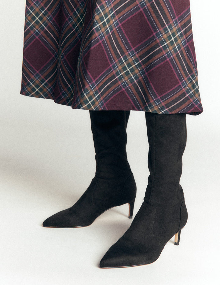 Stretch Kitten Heel Boots-Black
