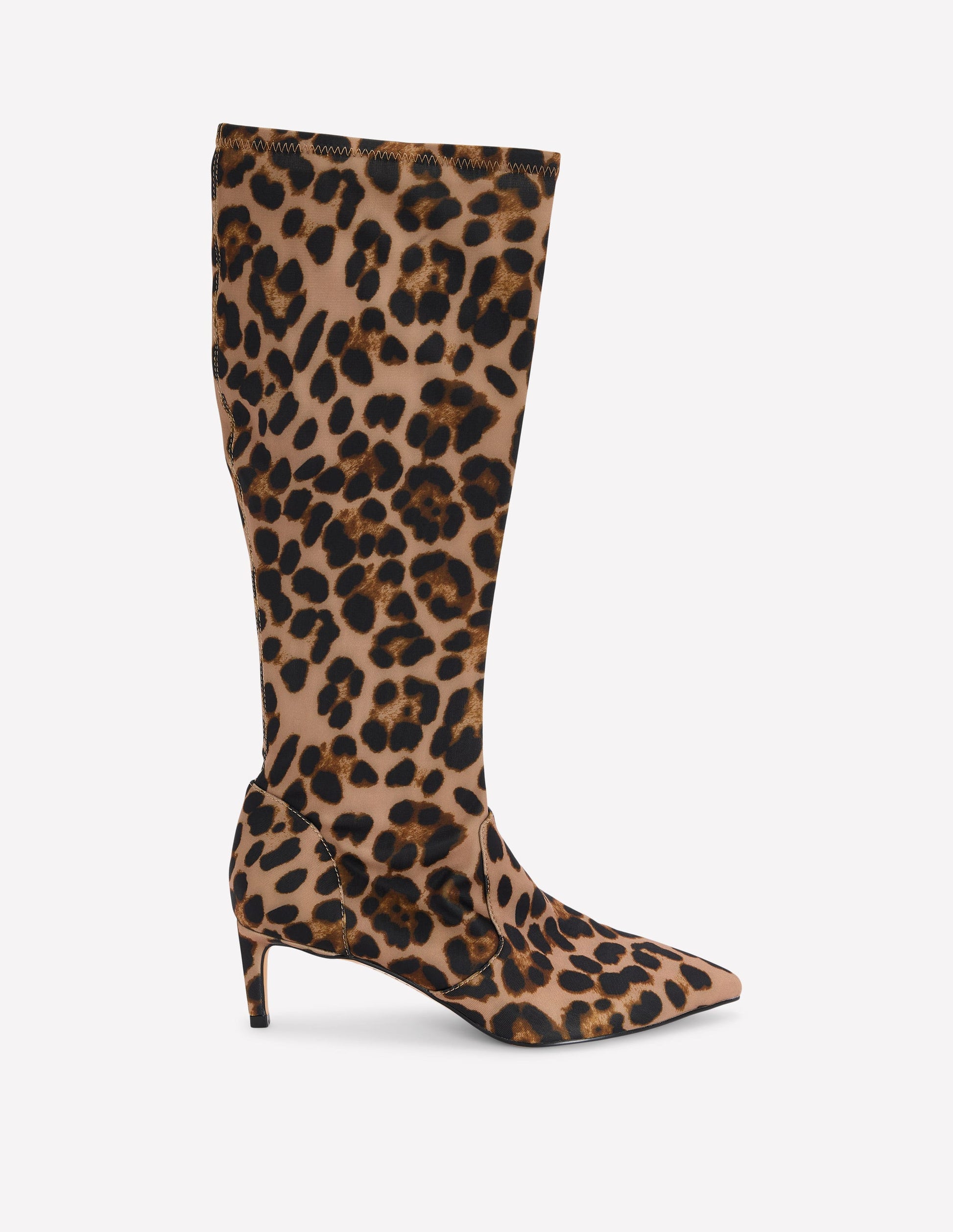 Stretch Kitten Heel Boots-Leopard Print-1