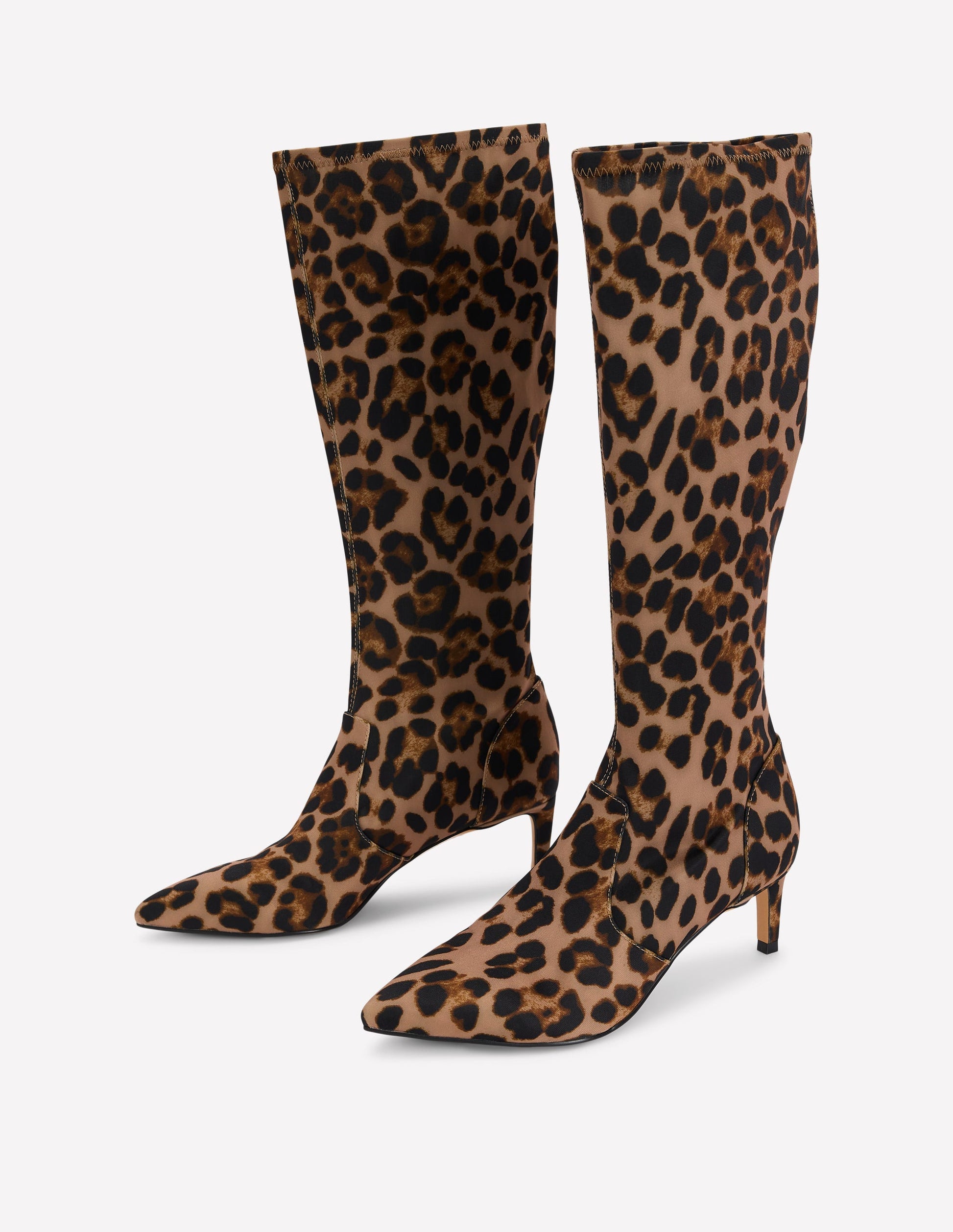 Stretch Kitten Heel Boots-Leopard Print-3