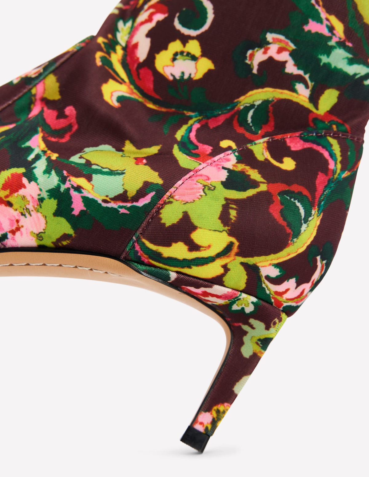 Stretch Kitten Heel Boots-Floral Print-5