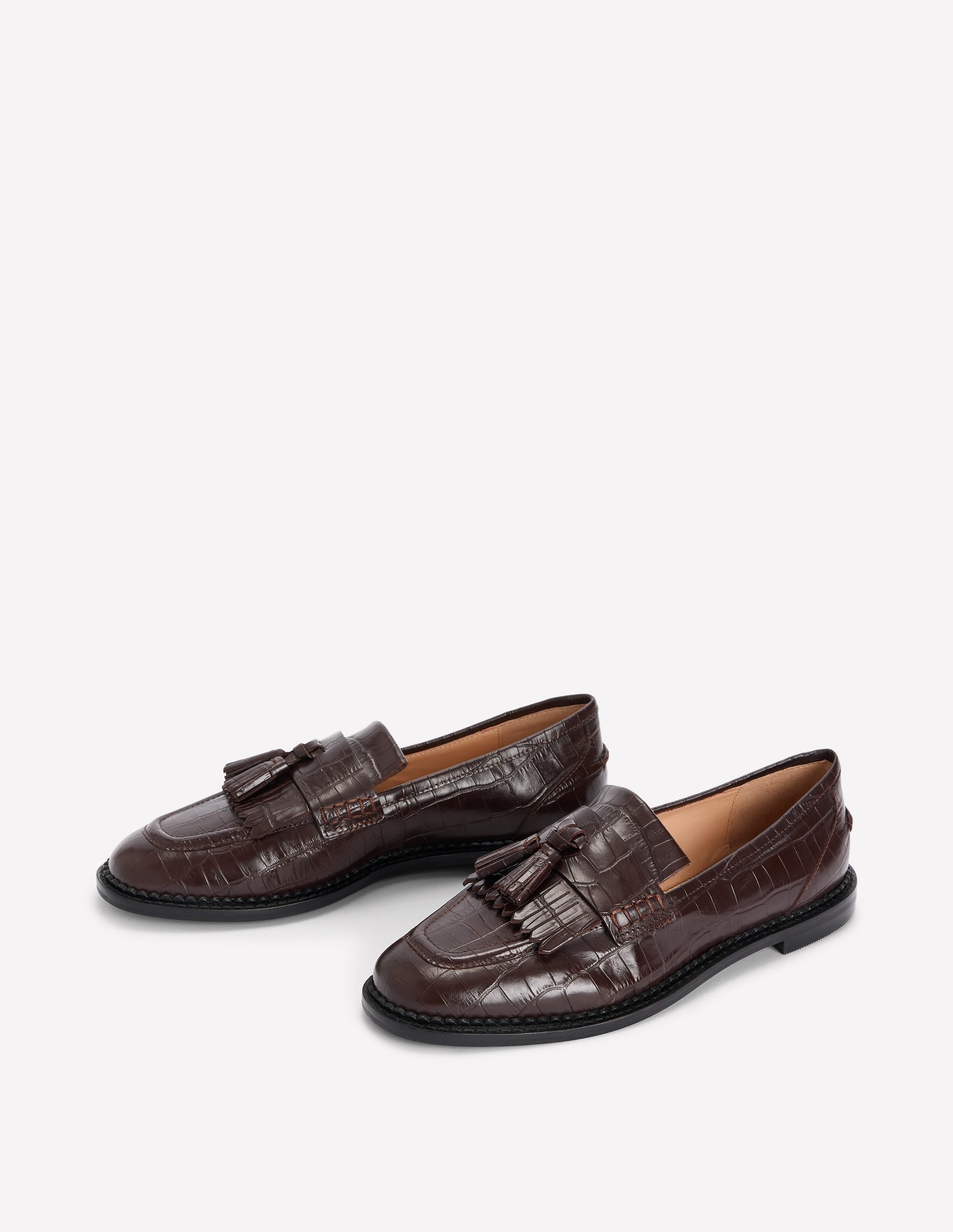 Nya Ghillie Flat Loafers-Chocolate Croc Embossed - Image 3