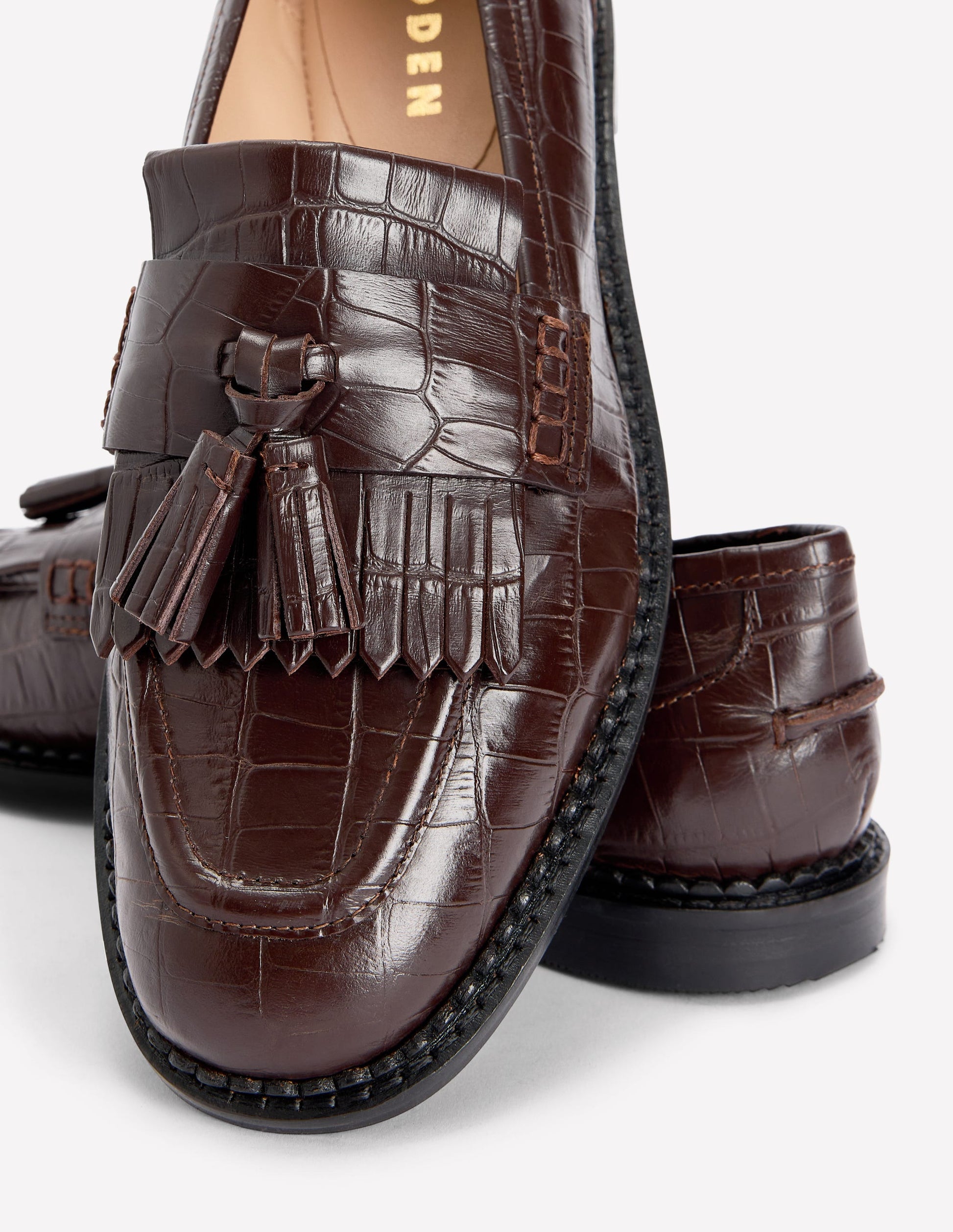 Nya Ghillie Flat Loafers-Chocolate Croc Embossed-4