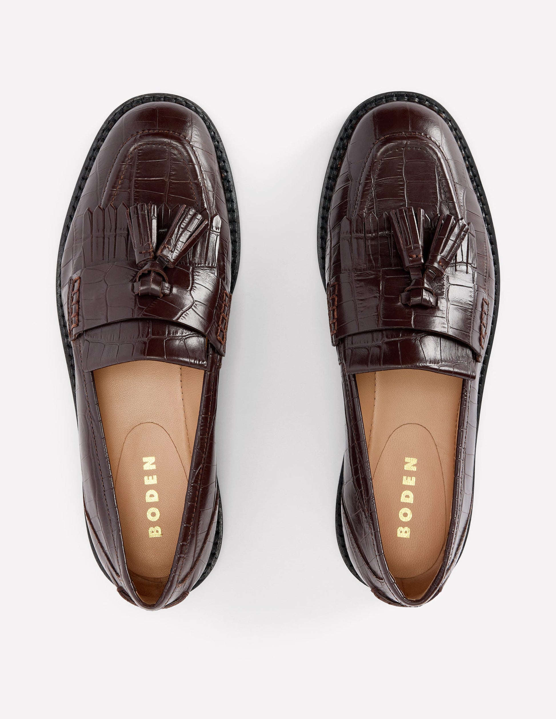 Nya Ghillie Flat Loafers-Chocolate Croc Embossed-5