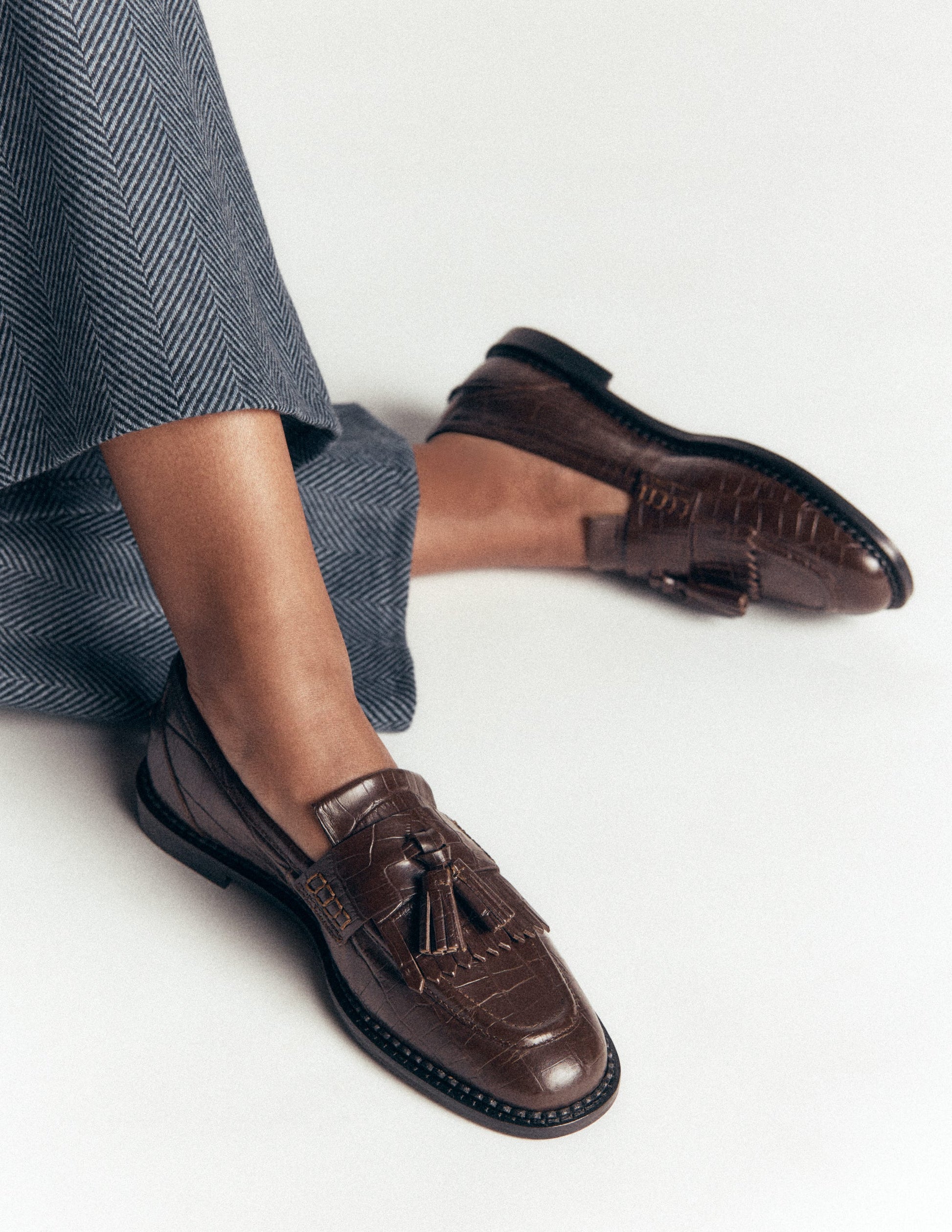 Nya Ghillie Flat Loafers-Chocolate Croc Embossed-2