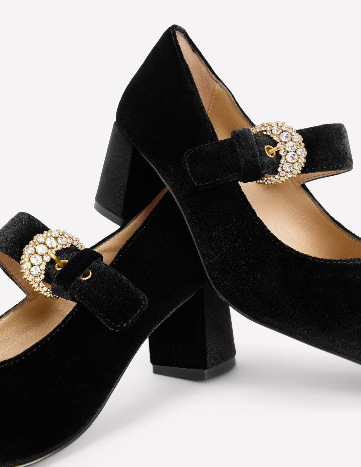 Buckle Strap Block Heels-Black Velvet-4