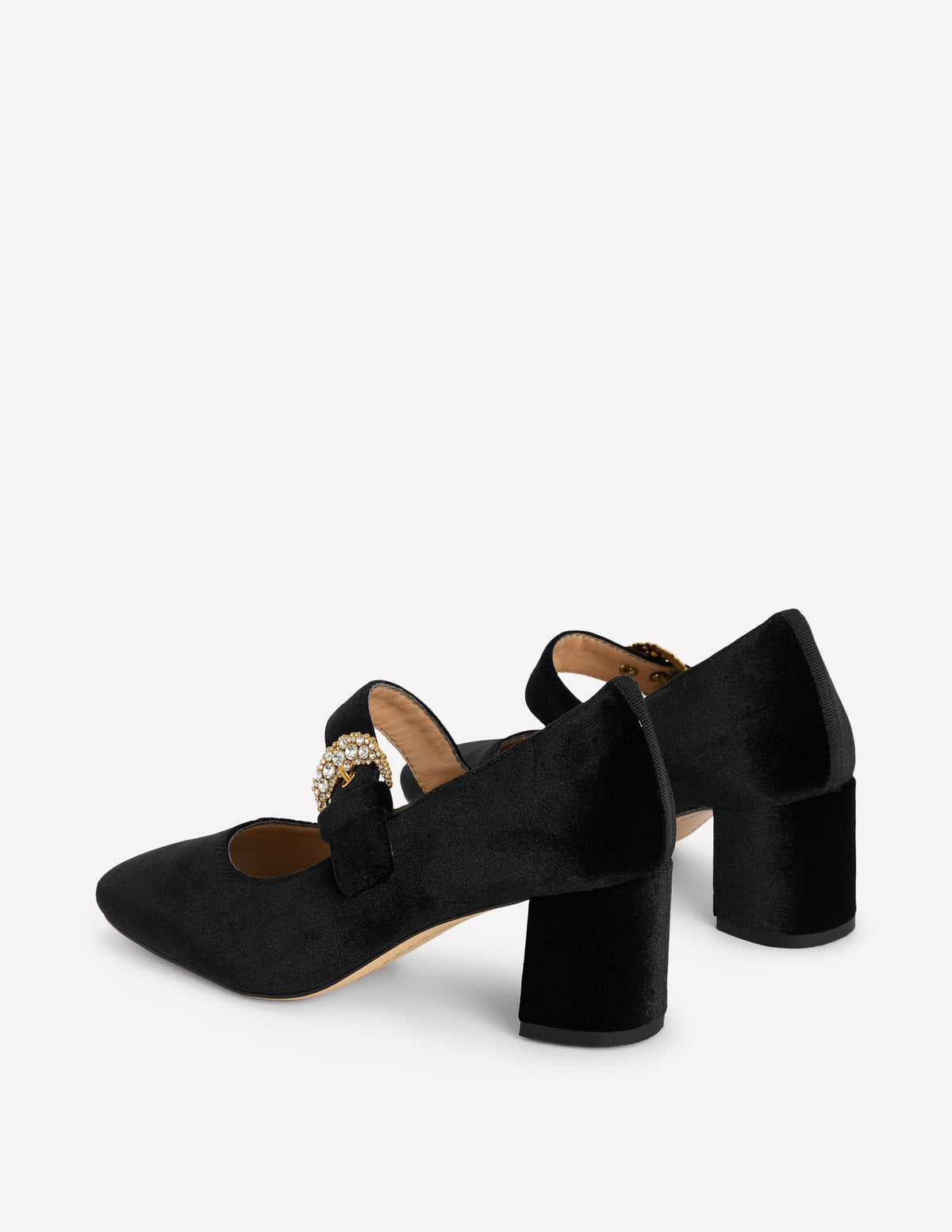 Buckle Strap Block Heels-Black Velvet-5