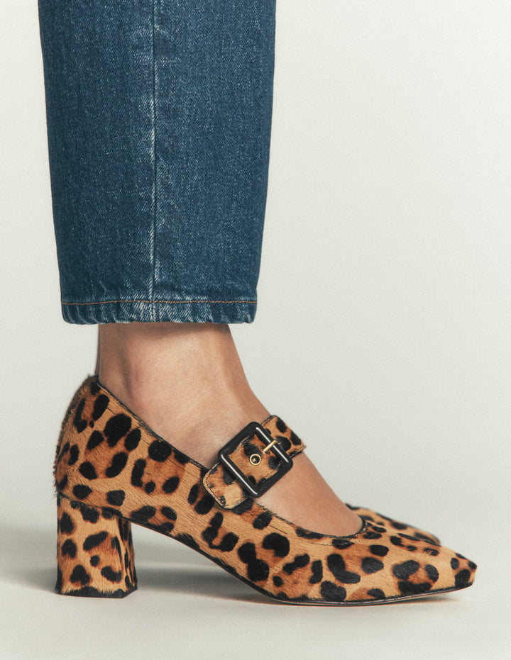 Buckle Strap Block Heels-Classic Leopard