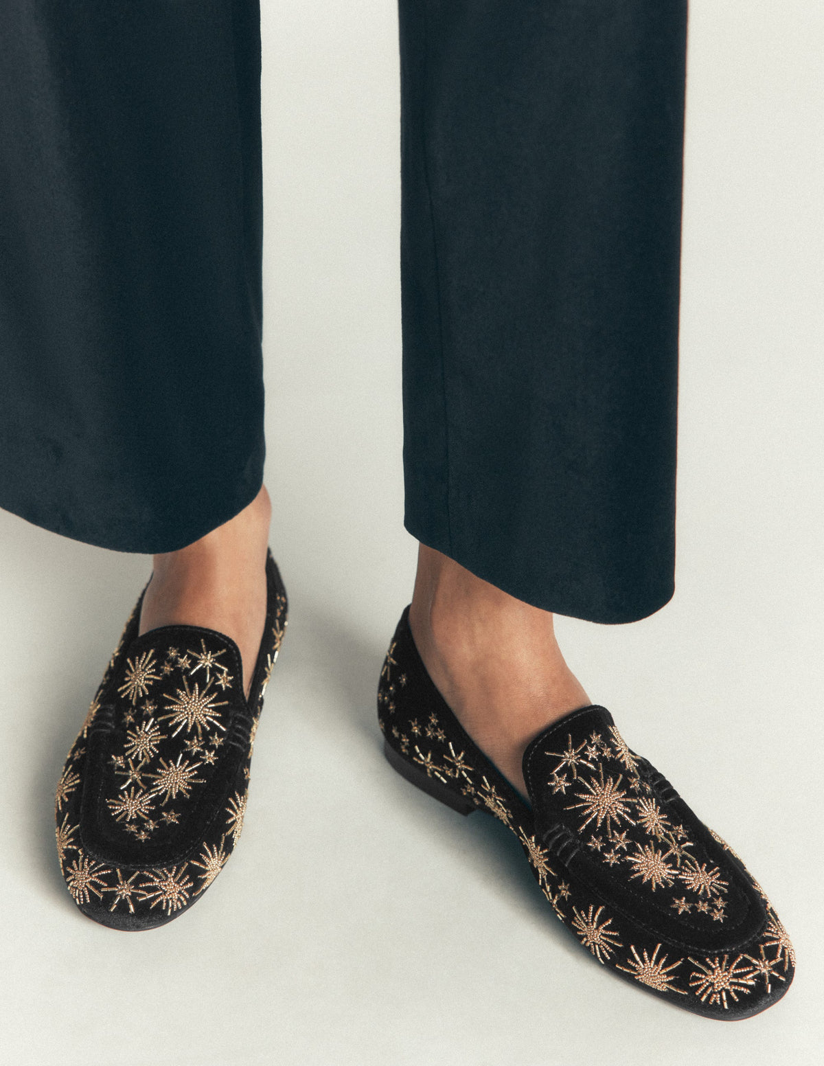 Dinah Embellished Loafers-Black, Gold Stars - Image 2