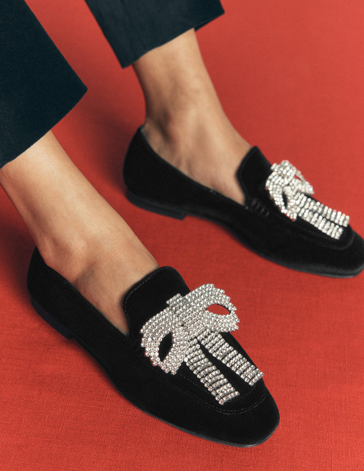 Dinah Embellished Loafers-Black, Sparkle Bows