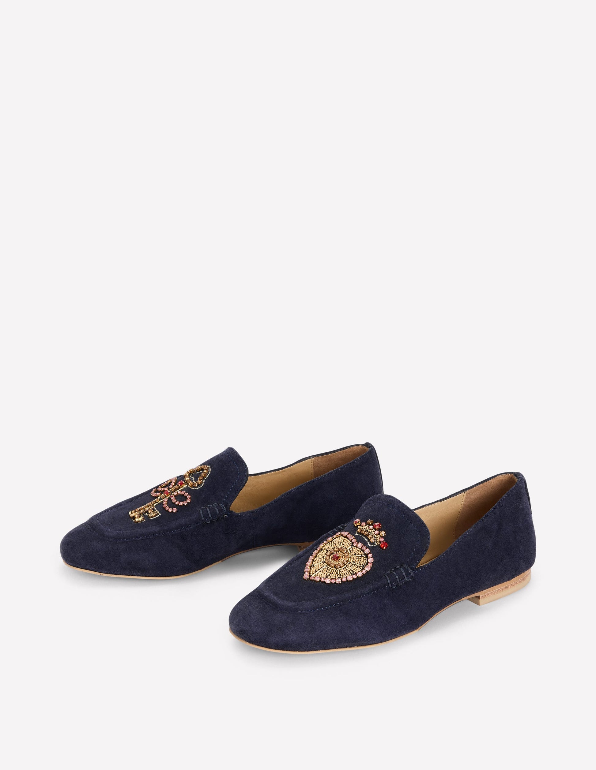 Dinah Embellished Loafers-Navy Heart and Key-3