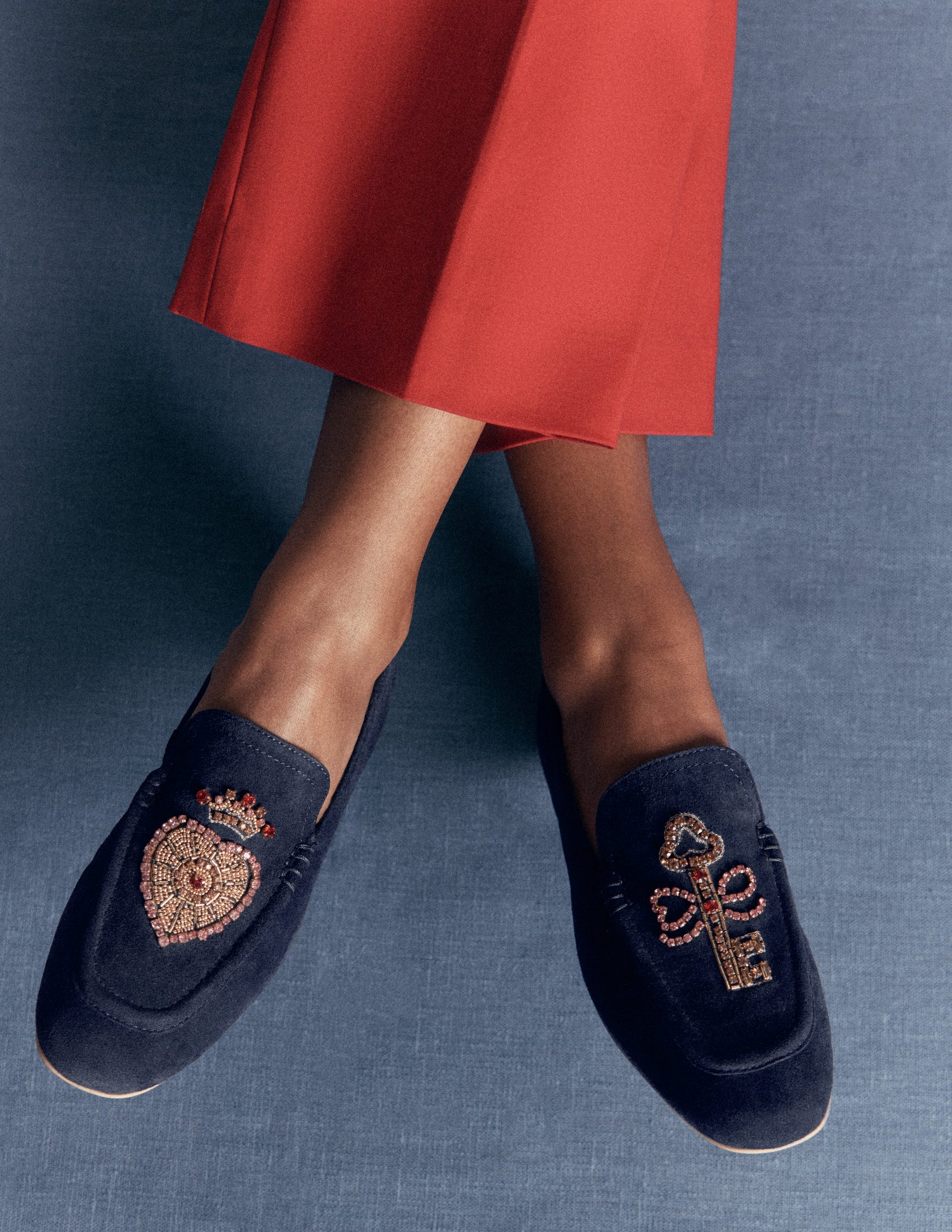 Dinah Embellished Loafers-Navy Heart and Key-2