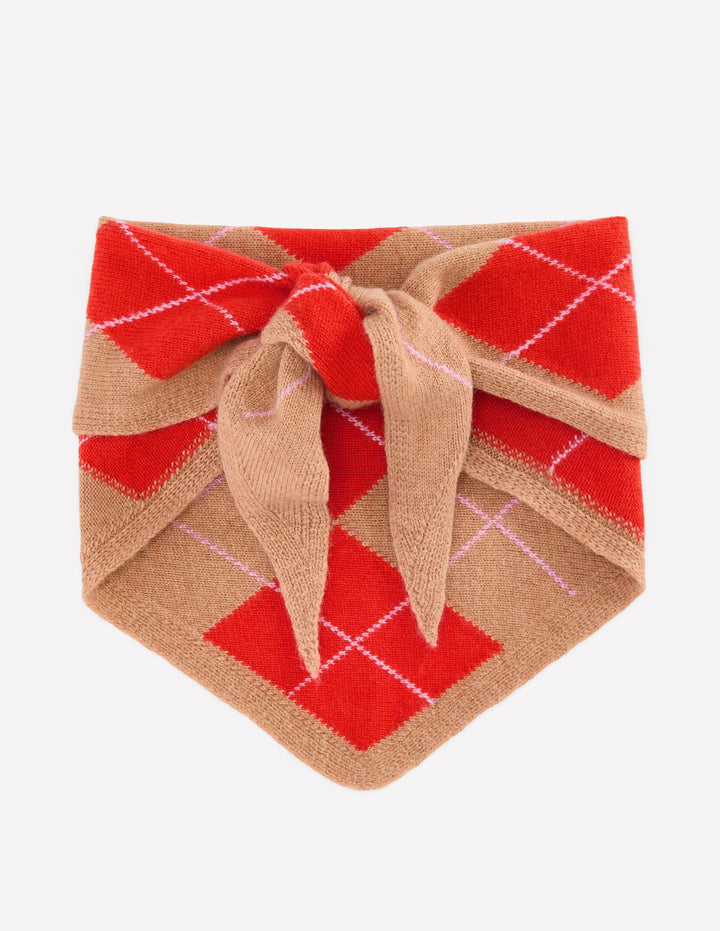 Alpaca Knitted Neckerchief-Camel and Fiesta Argyle