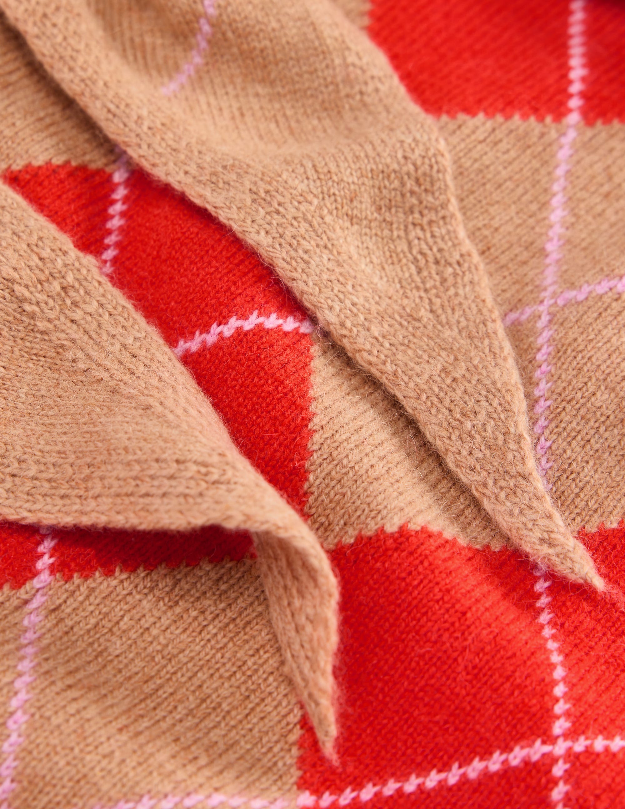 Alpaca Knitted Neckerchief-Camel and Fiesta Argyle - Image 4