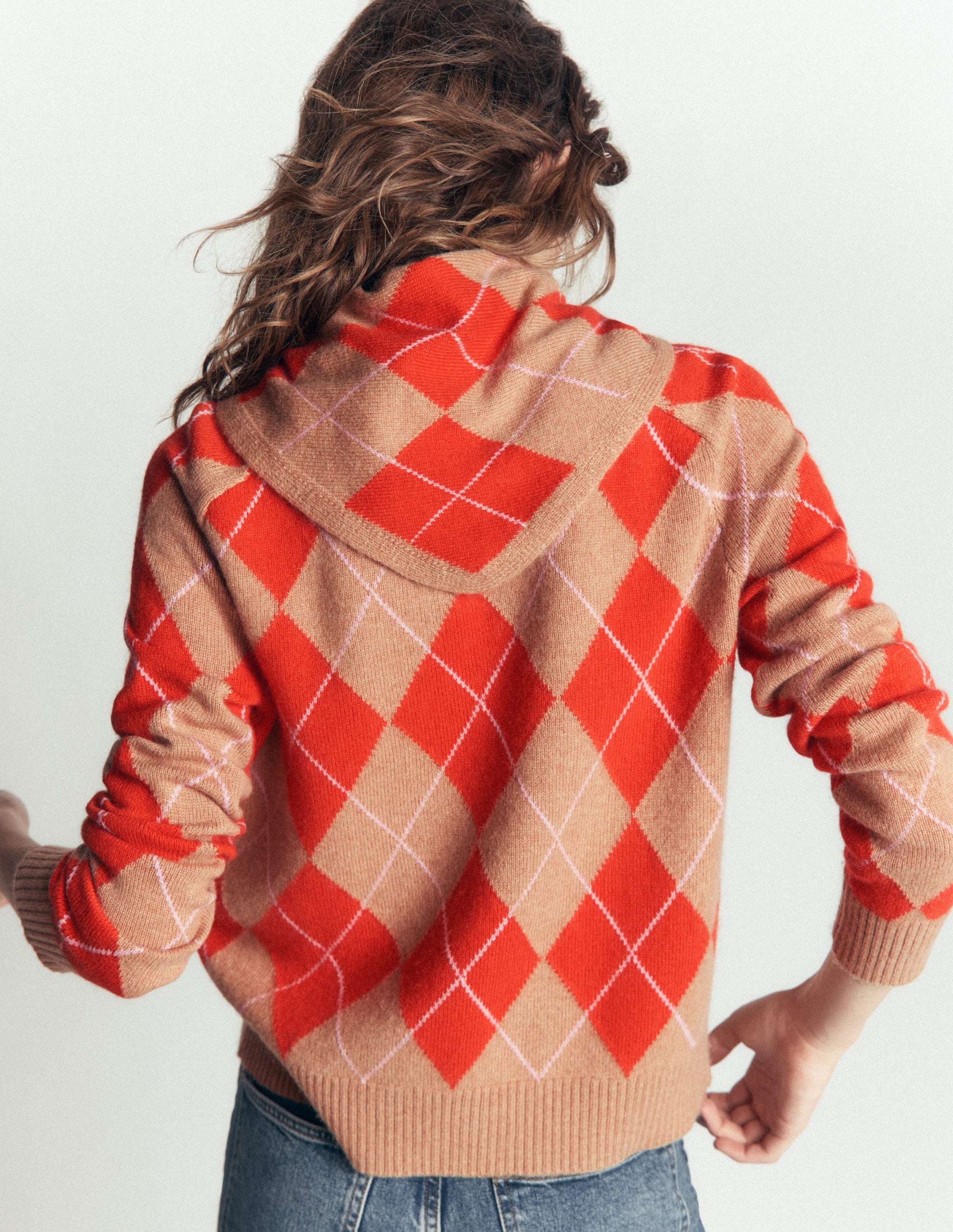 Alpaca Knitted Neckerchief-Camel and Fiesta Argyle-3