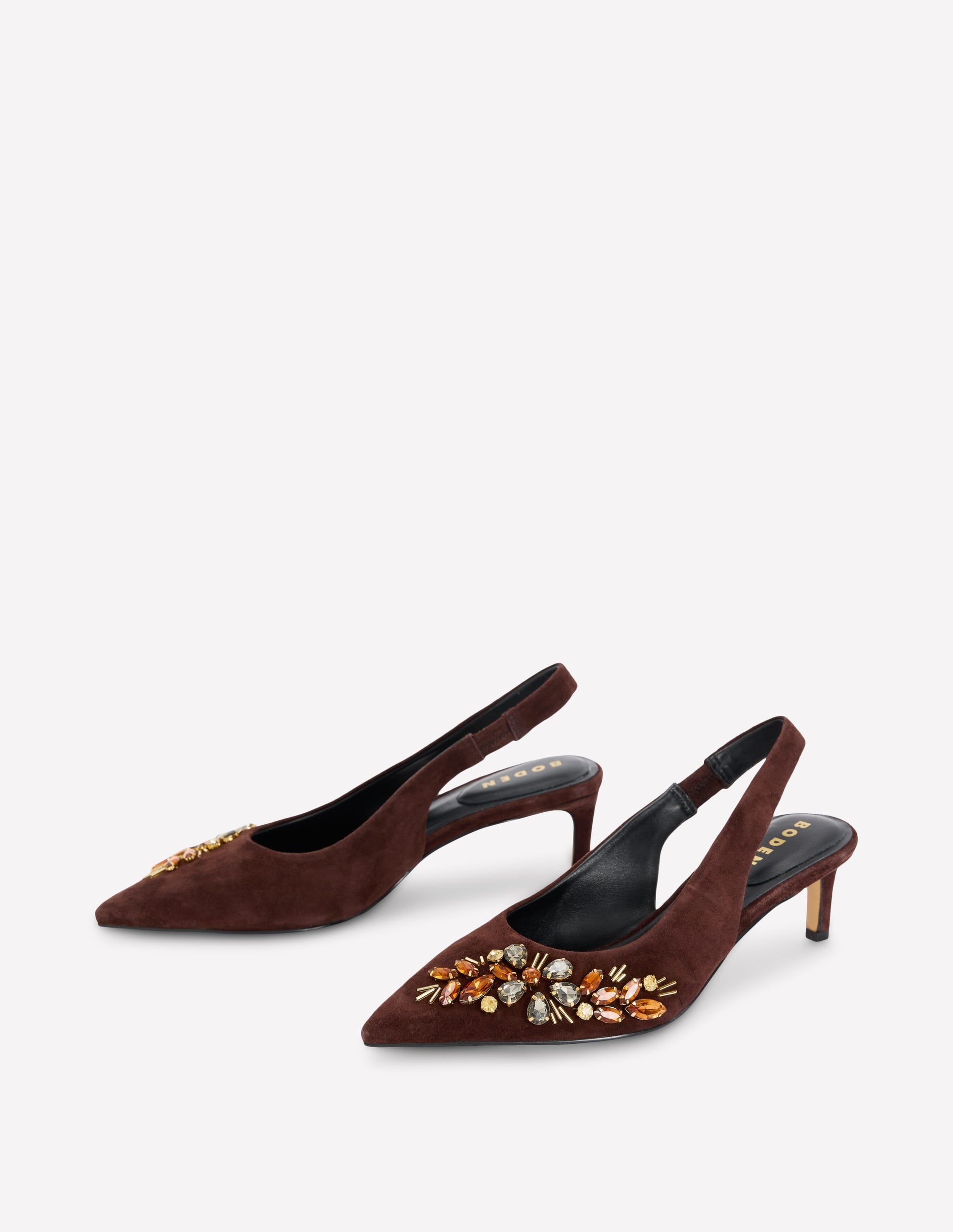 Hope Pointed Slingback Heels-Bitter Choc Embellished - Image 4