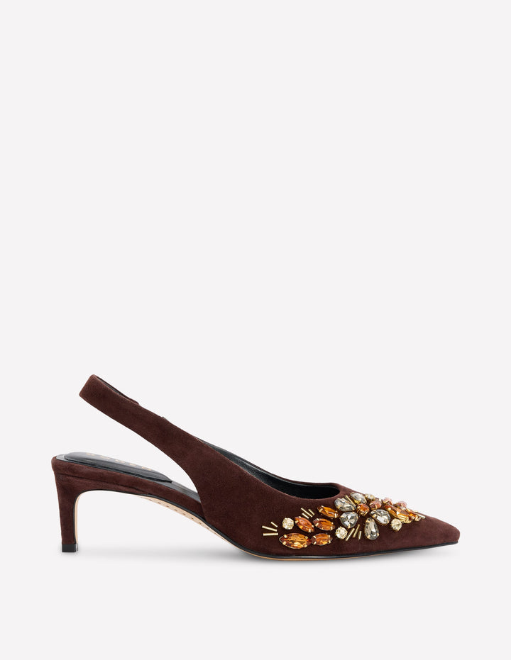 Hope Pointed Slingback Heels-Bitter Chocolate Embellished