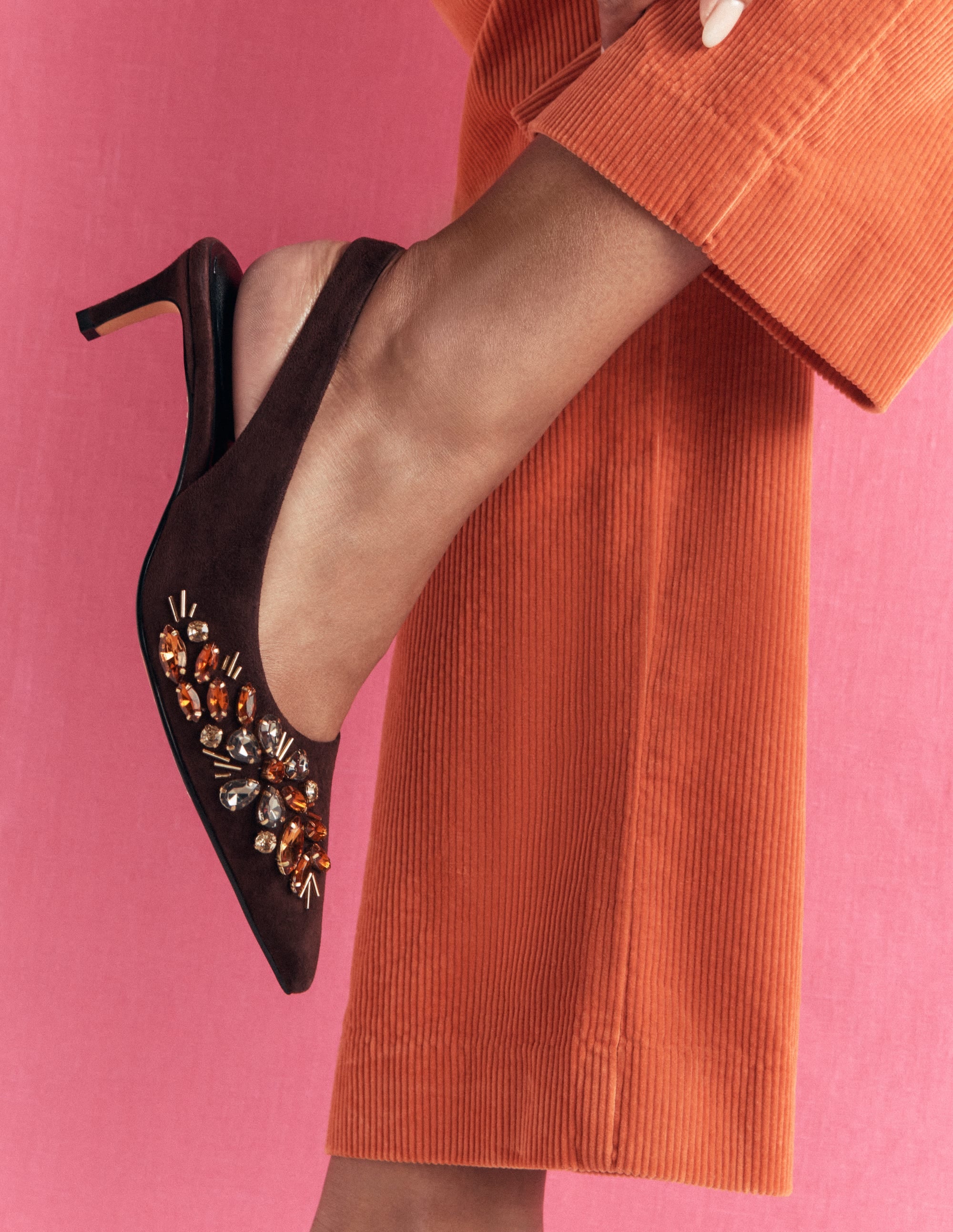 Hope Pointed Slingback Heels-Bitter Choc Embellished - Image 2