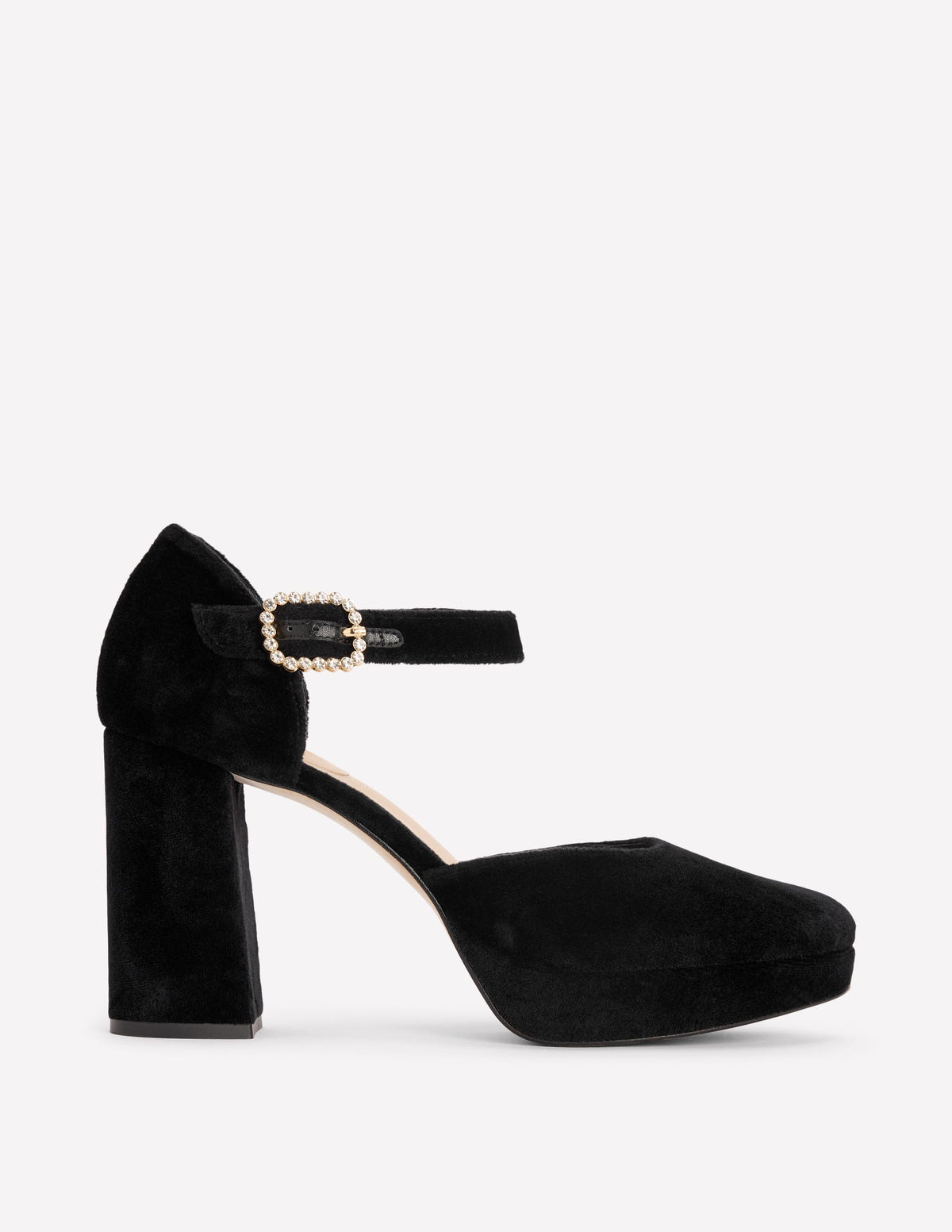 Jewelled Buckle Platform Heels-Black-1