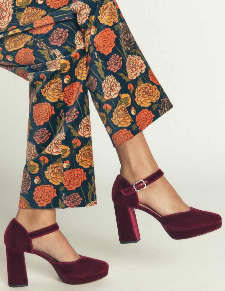 Jewelled Buckle Platform Heels-Dark Cherry