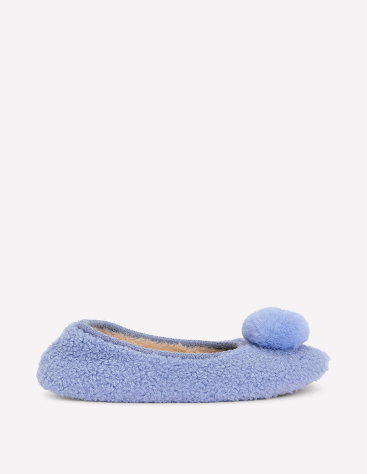 Borg Pompom Slippers-Blue