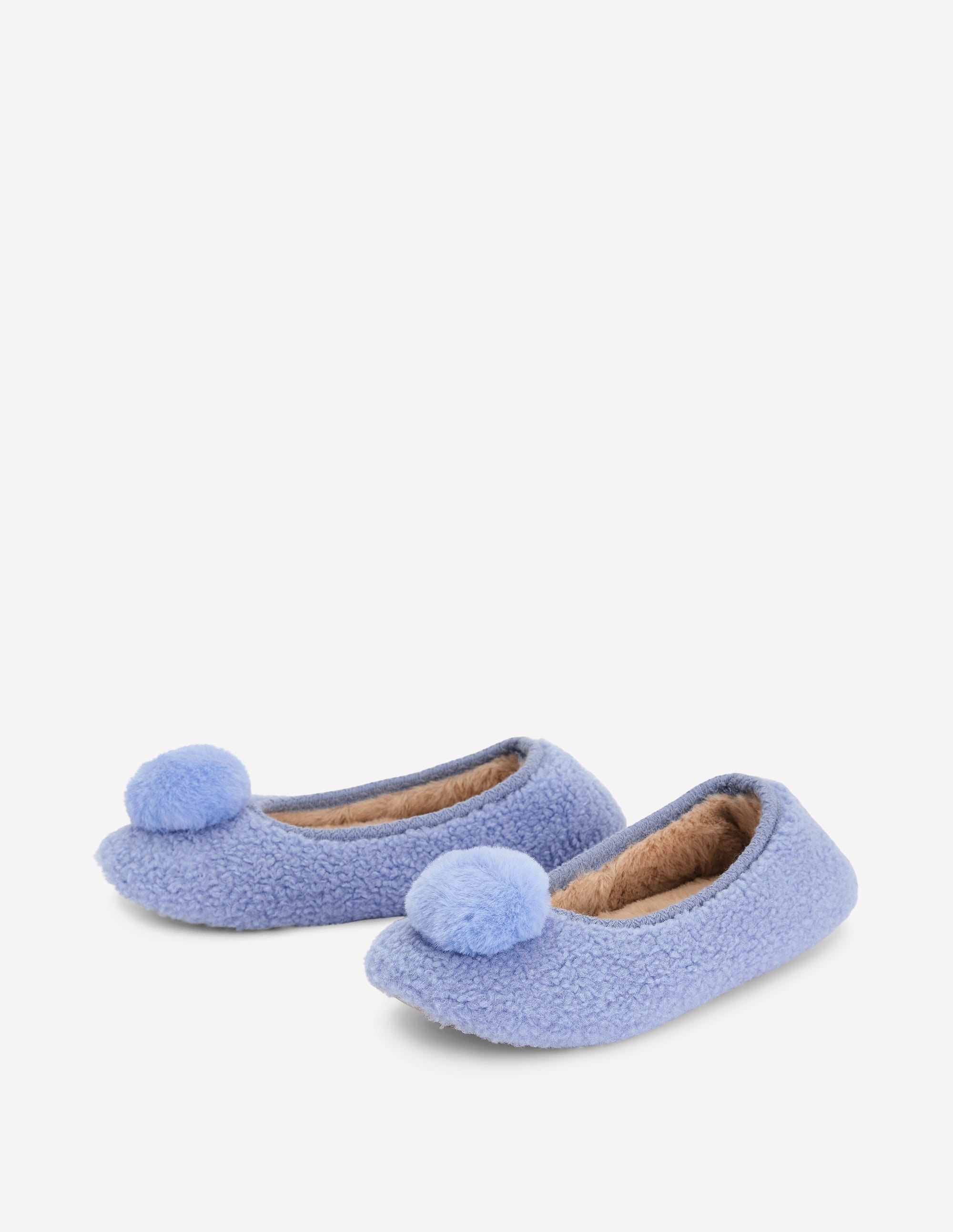 Borg Pompom Slippers-Blue - Image 3
