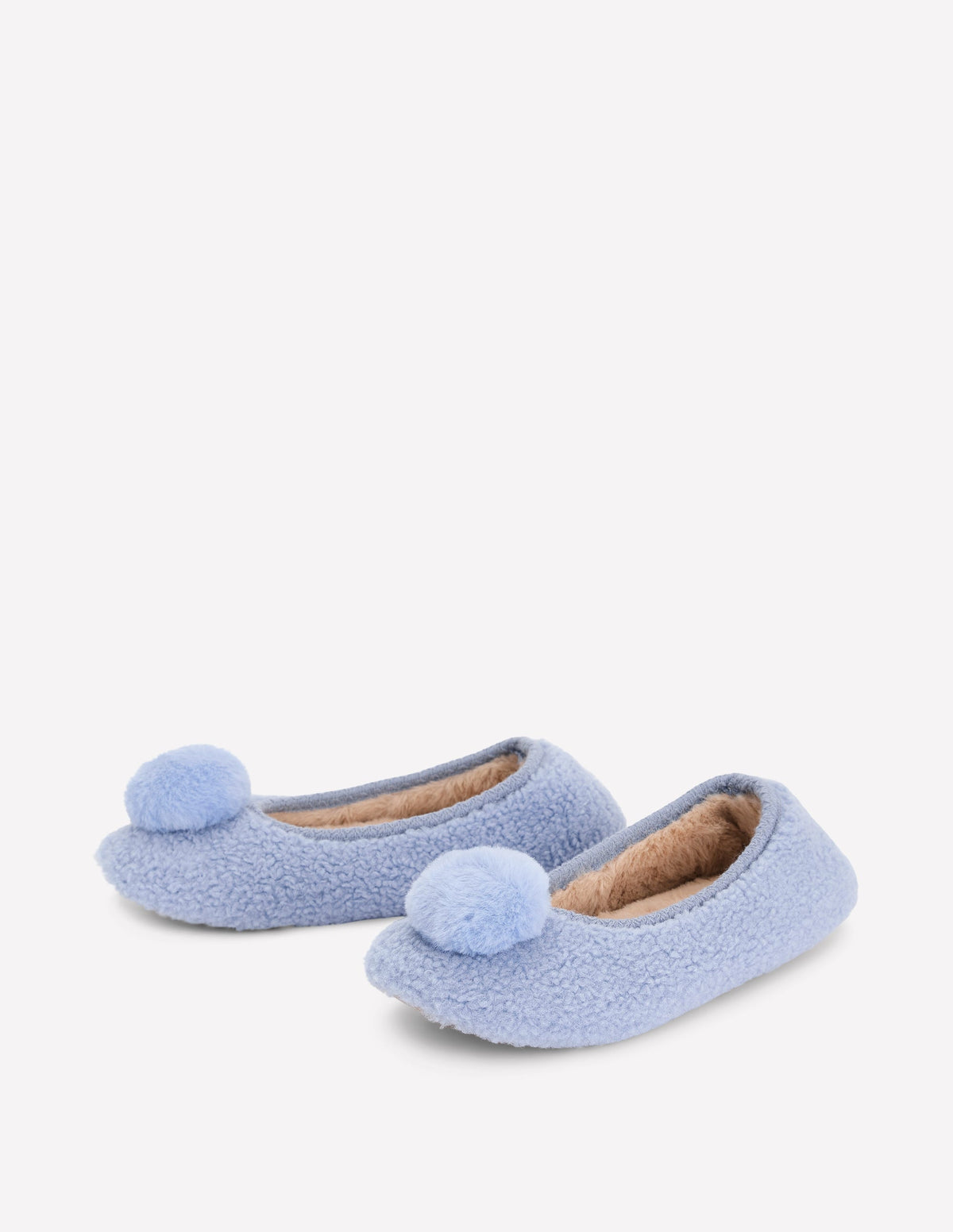 Borg Pompom Slippers-Blue-3