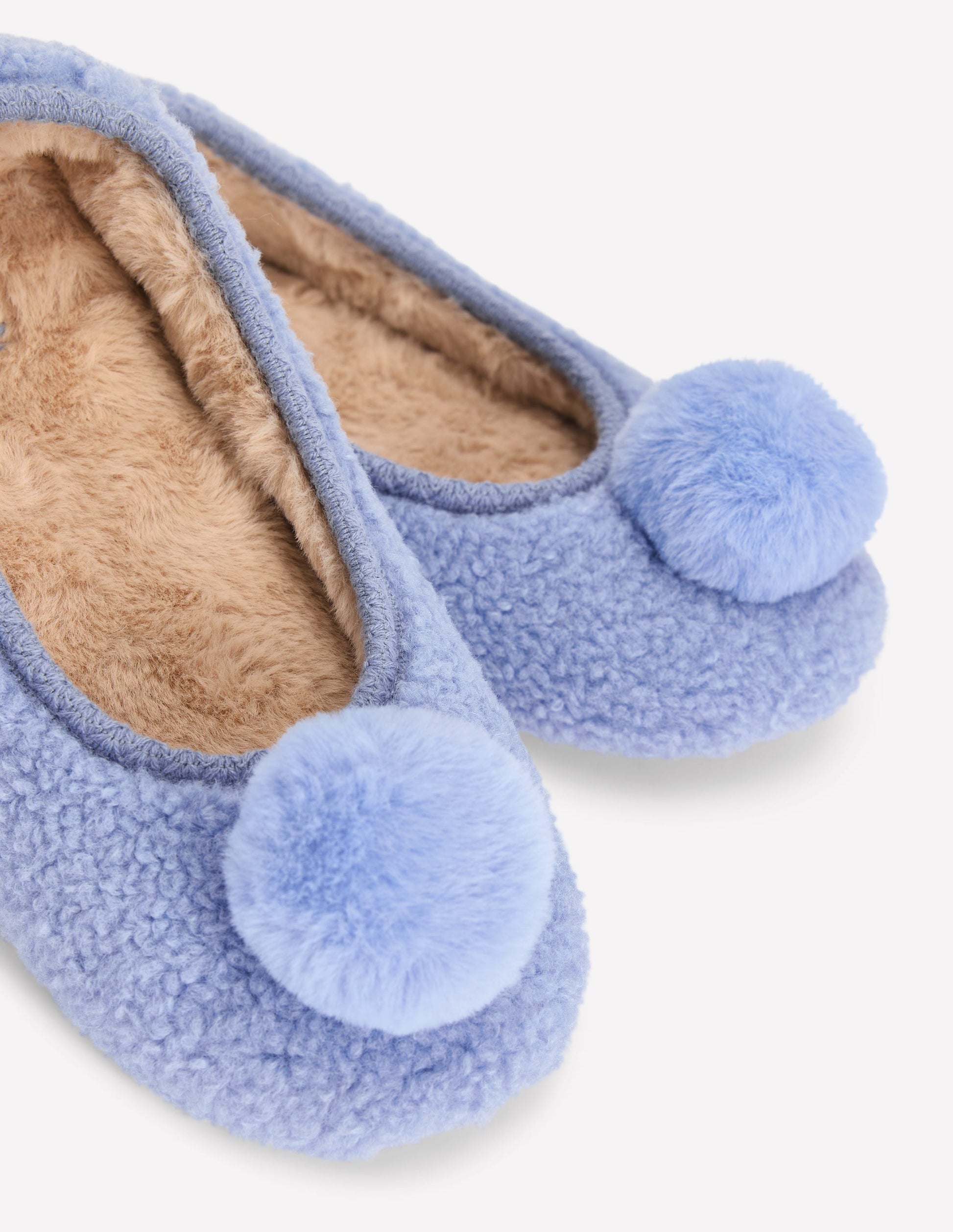 Borg Pompom Slippers-Blue-4