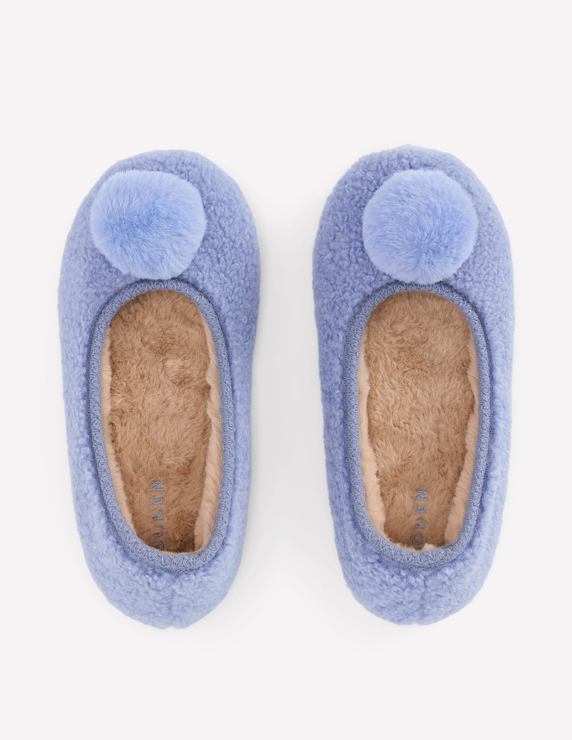 Borg Pompom Slippers-Blue-5