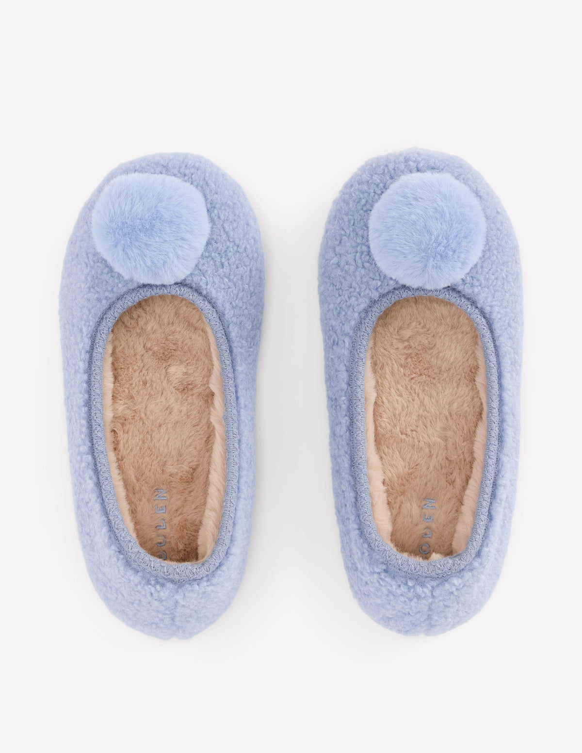 Borg Pompom Slippers-Blue-5