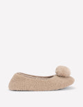 Borg Pompom Slippers-Natural