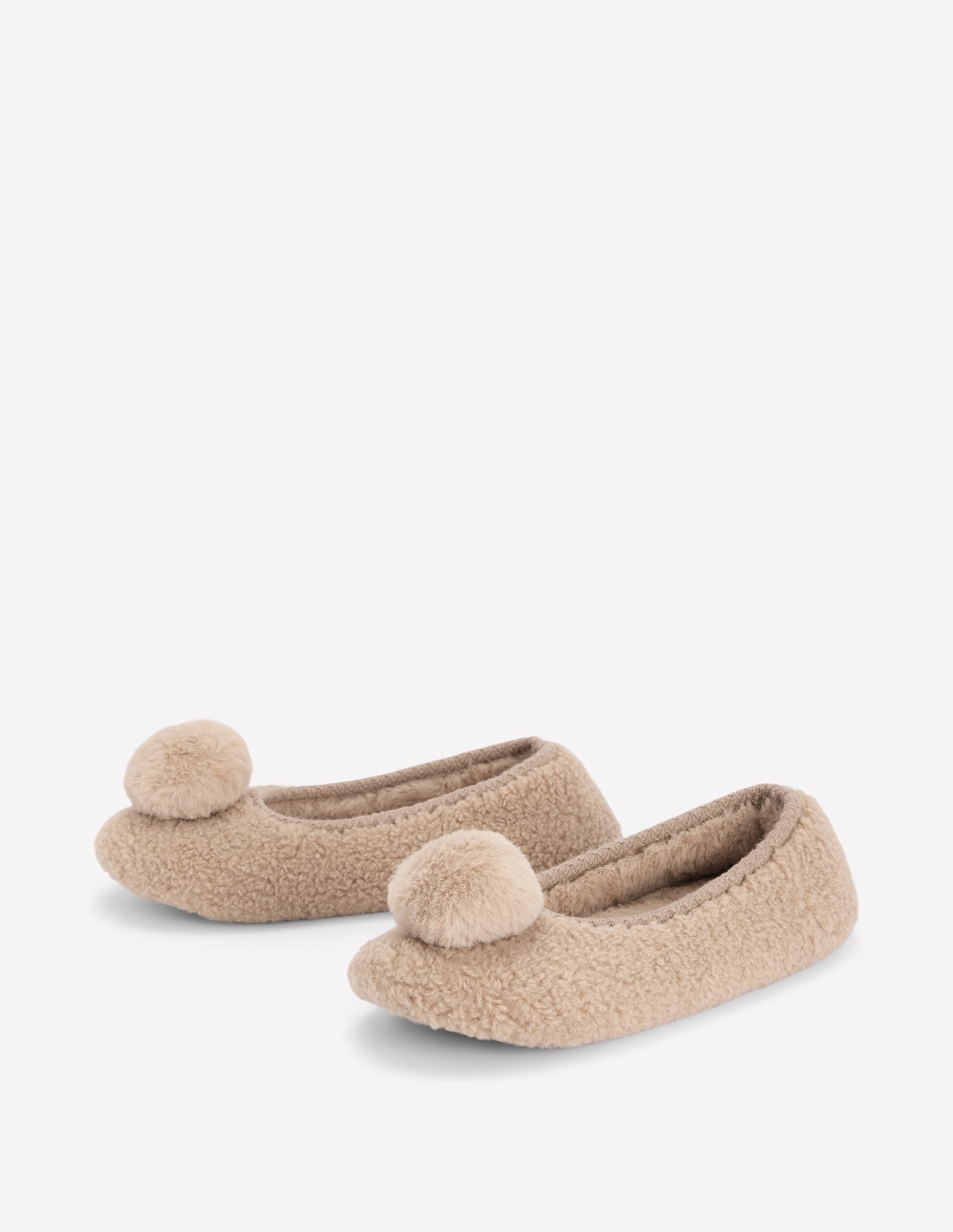 Borg Pompom Slippers-Natural - Image 3