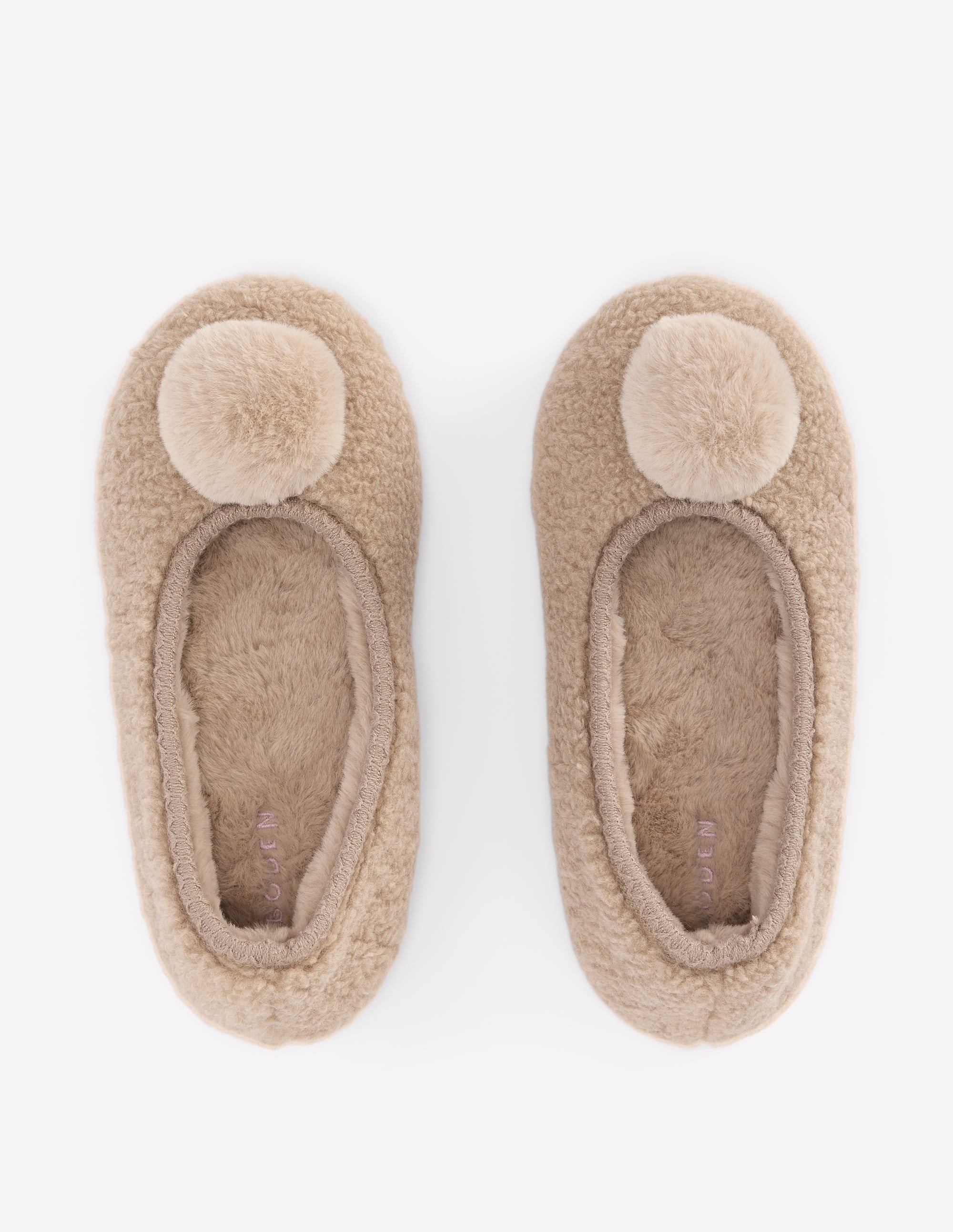 Borg Pompom Slippers-Natural - Image 5
