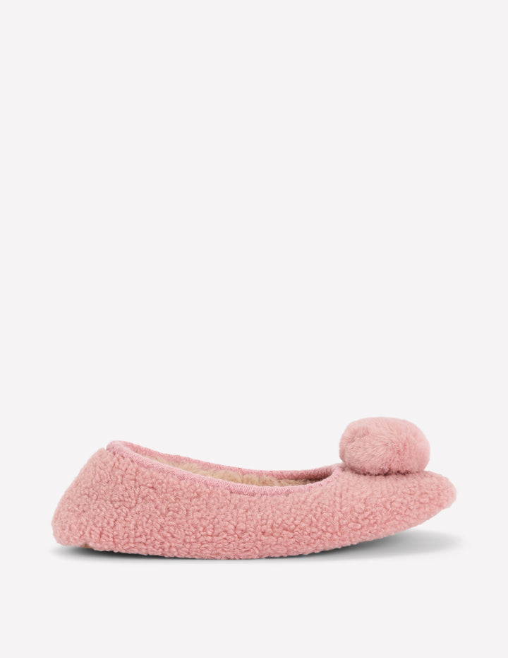 Borg Pompom Slippers-Pink