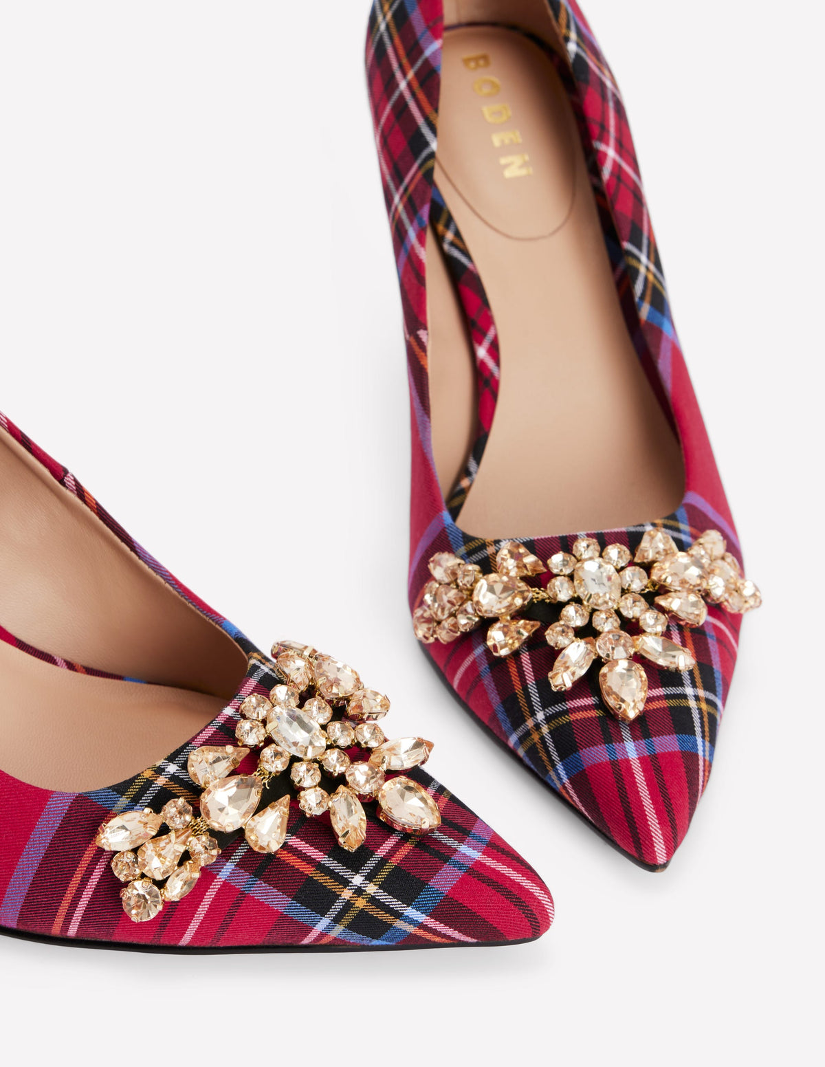 Embellished Court Shoes-Red Tartan-4