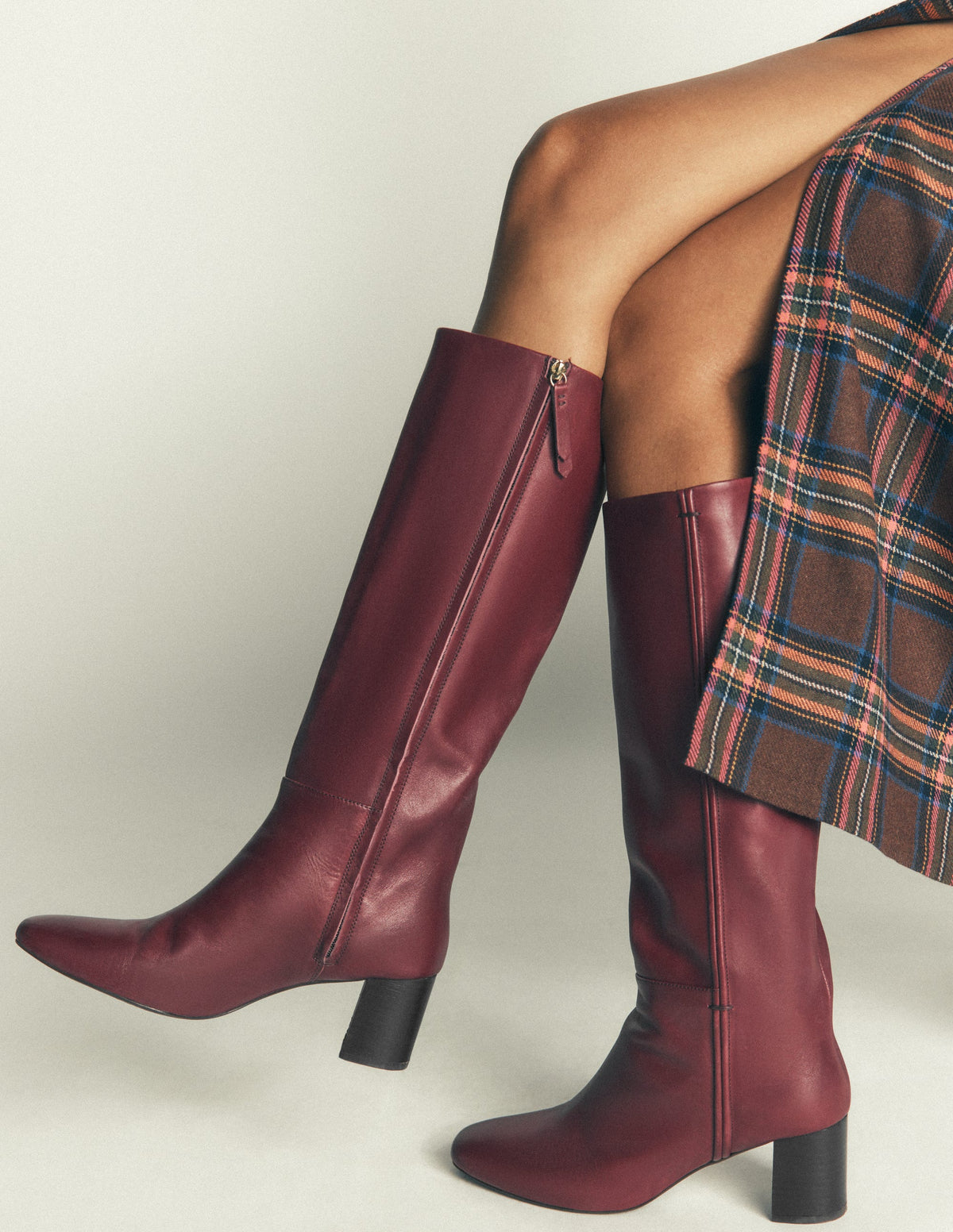 Seam Detail Knee Boots-Dark Burgundy-2