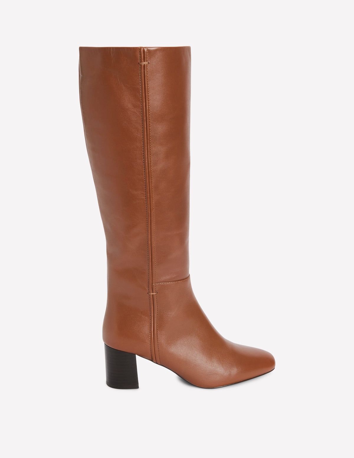 Seam Detail Knee Boots-Tan Leather - Image 1