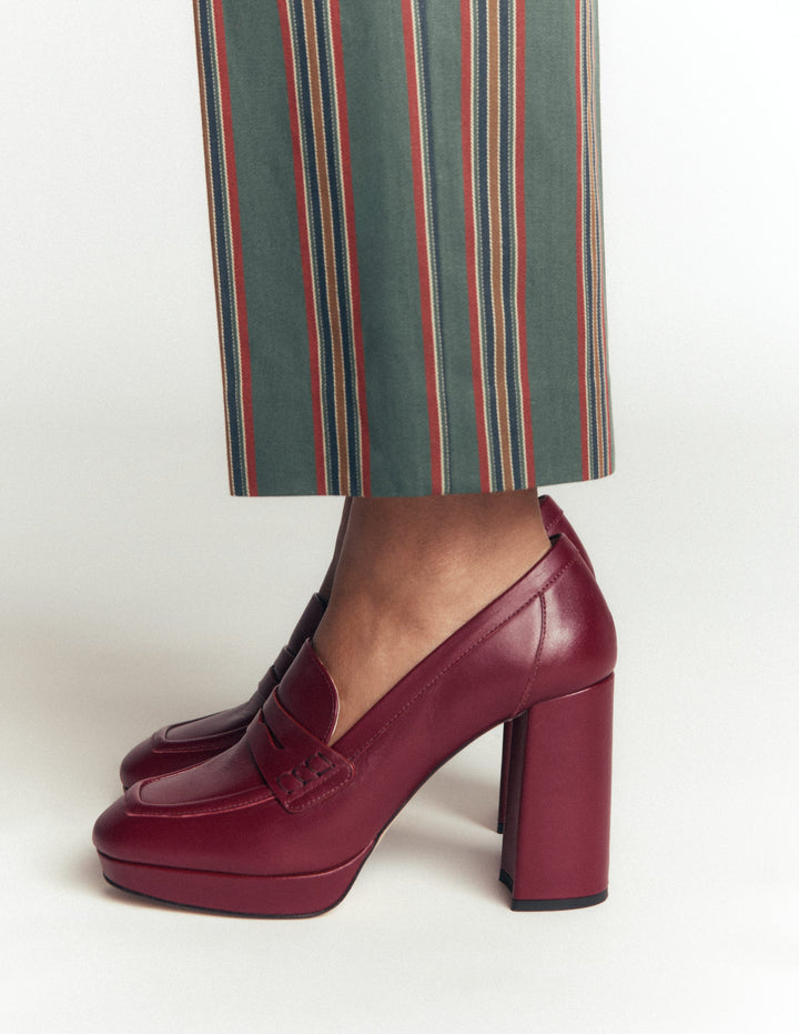 Platform Heeled Loafers-Oxblood