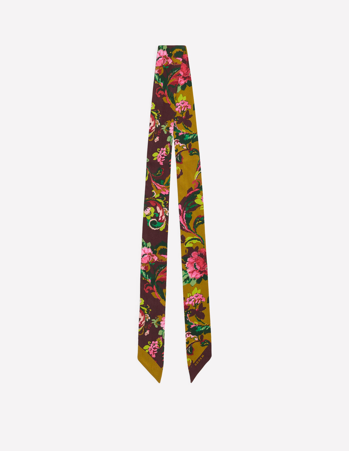Octavia Skinny Silk Scarf-Green and Brown Paisley-1