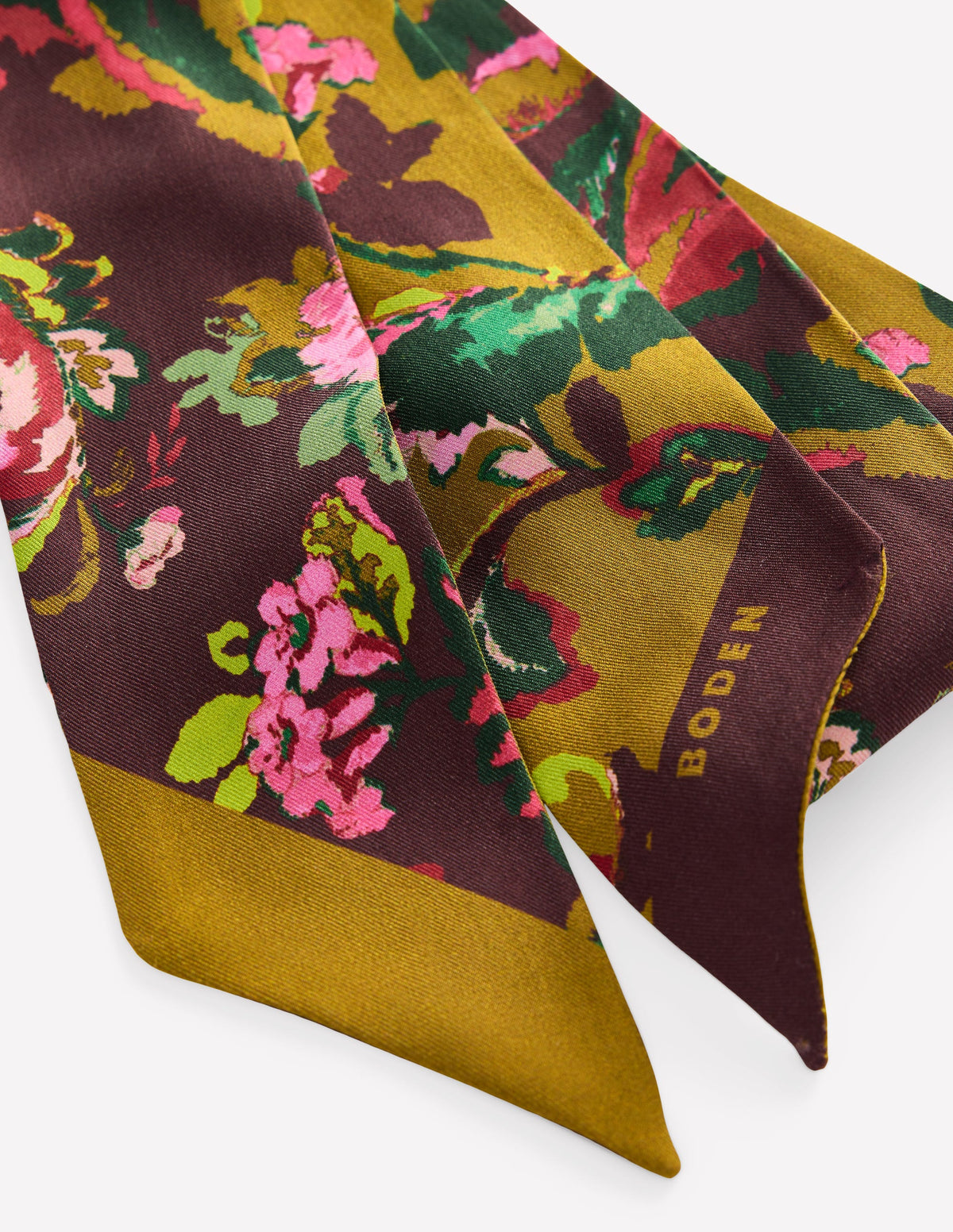 Octavia Skinny Silk Scarf-Green and Brown Paisley - Image 3